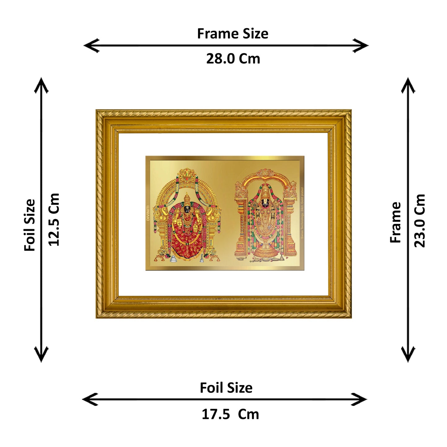 DIVINITI Padmavati & Balaji Gold Plated Wall Photo Frame, Table Decor| DG Frame 056 Size 2.5 and 24K Gold Plated Foil (28 CM X 23 CM)