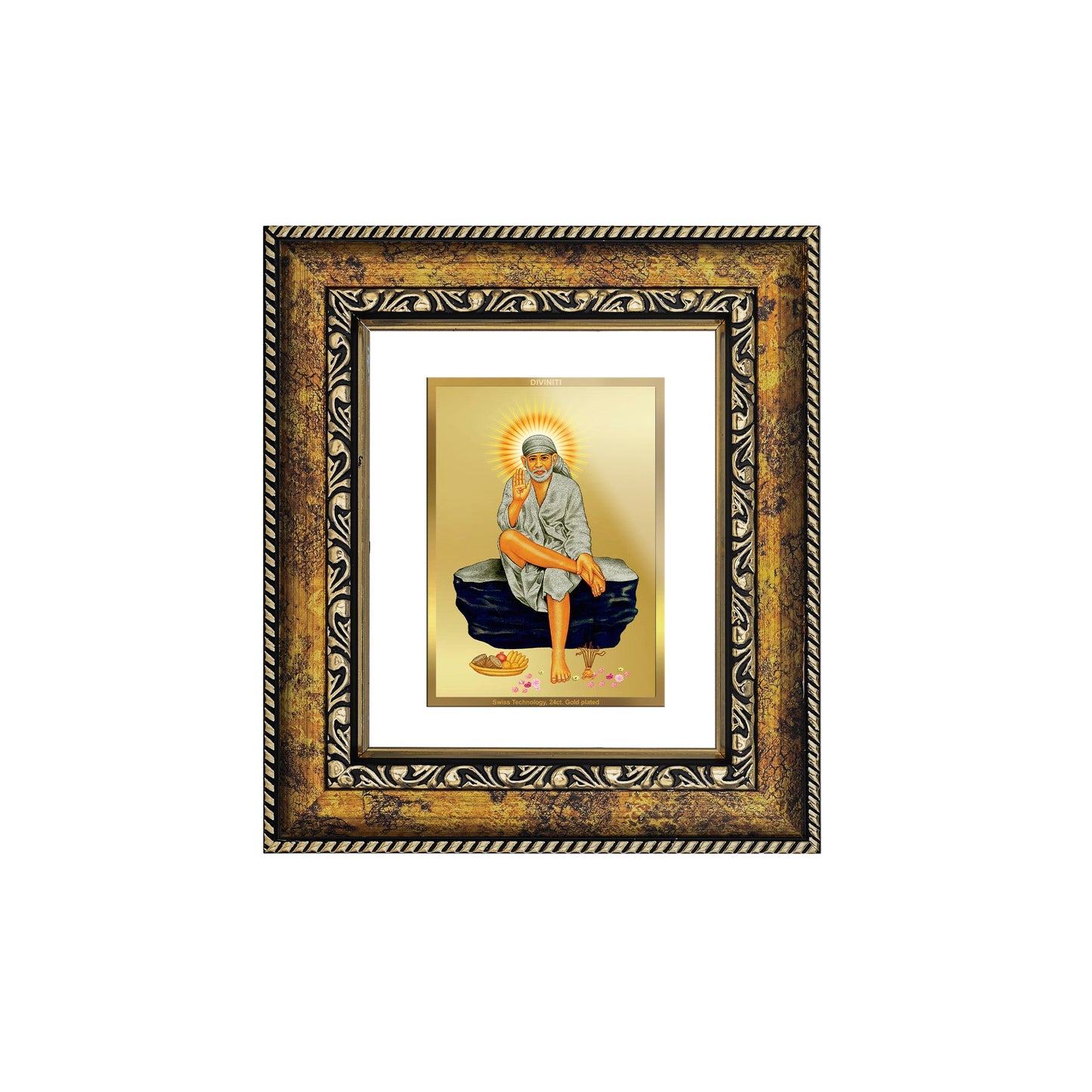 DIVINITI Sai Baba Gold Plated Wall Photo Frame, Table Decor| DG Frame 113 Size 1 and 24K Gold Plated Foil (17.5 CM X 16.5 CM)