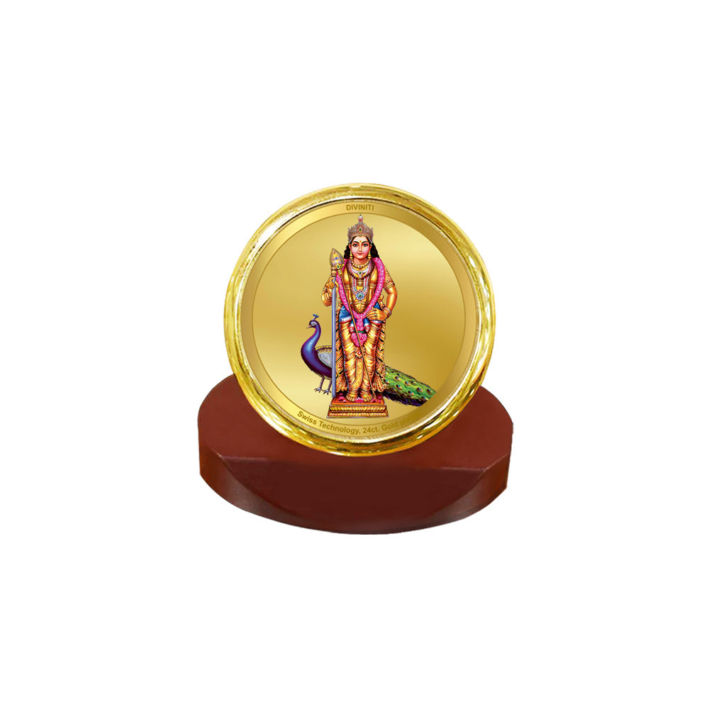 Diviniti Lord Murugan God Idol Photo Frame for Car Dashboard, Table Decor, office | MCF 1C Gold