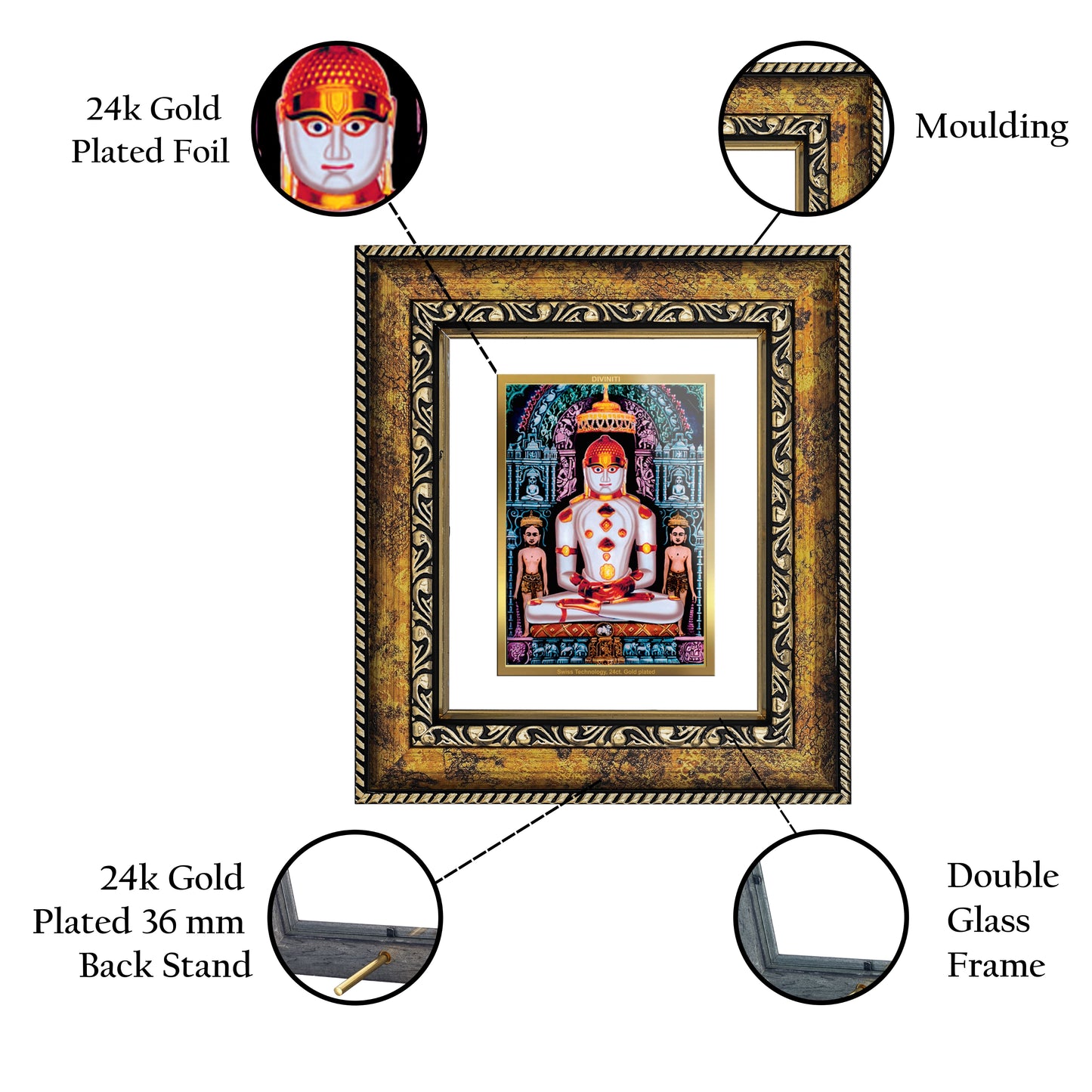 DIVINITI Adinath Gold Plated Wall Photo Frame, Table Decor| DG Frame 113 Size 1 and 24K Gold Plated Foil (17.5 CM X 16.5 CM)