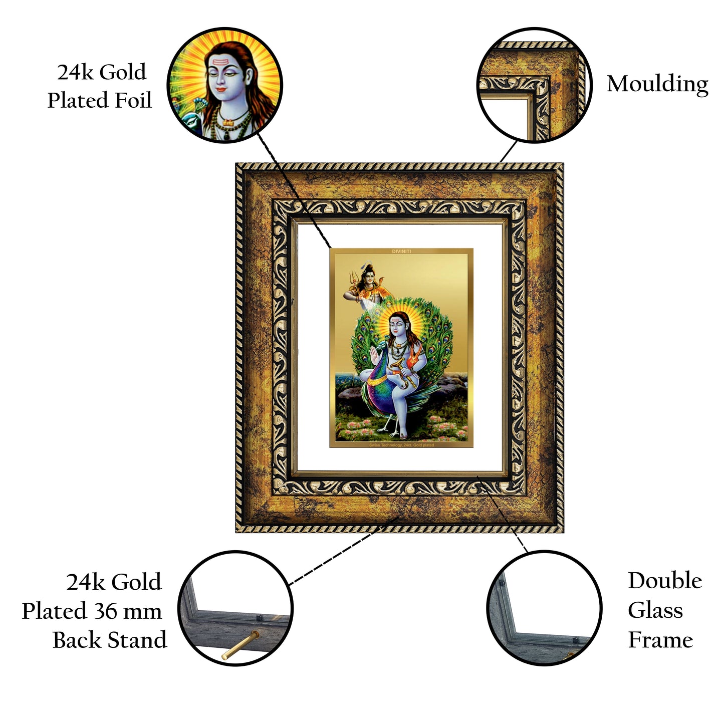 DIVINITI Baba Balak Nath Gold Plated Wall Photo Frame, Table Decor| DG Frame 113 Size 1 and 24K Gold Plated Foil (17.5 CM X 16.5 CM)