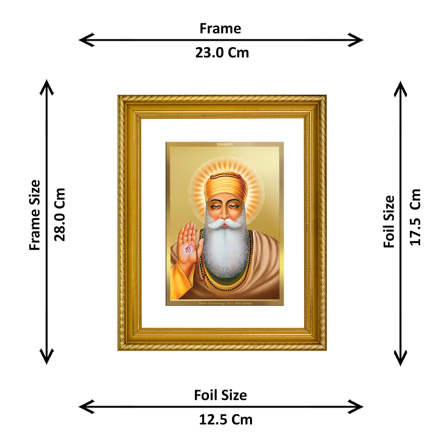 DIVINITI Guru Nanak Gold Plated Wall Photo Frame, Table Decor| DG Frame 056 Size 2.5 and 24K Gold Plated Foil (28 CM X 23 CM)