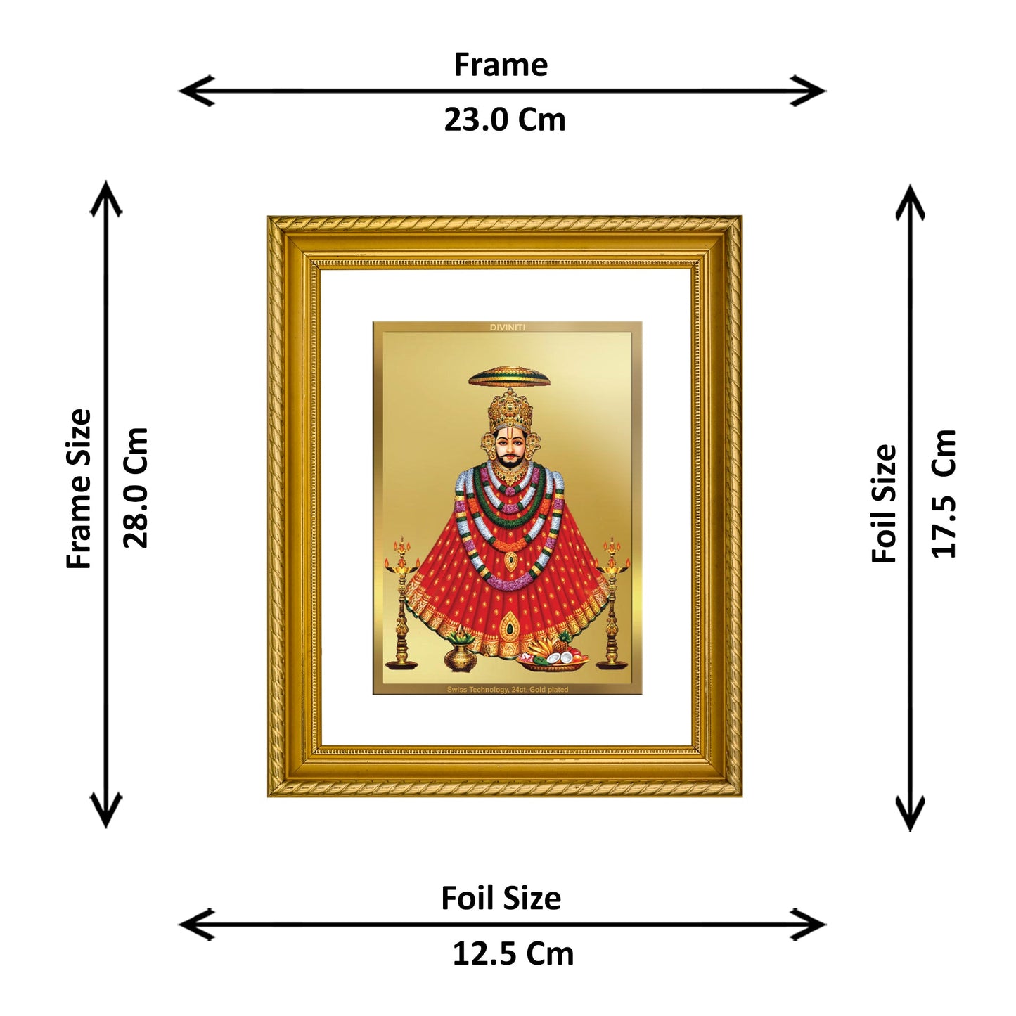 DIVINITI Khatu Shyam with Garlands Gold Plated Wall Photo Frame, Table Decor| DG Frame 056 Size 2.5 and 24K Gold Plated Foil(28 CM X 23 CM)