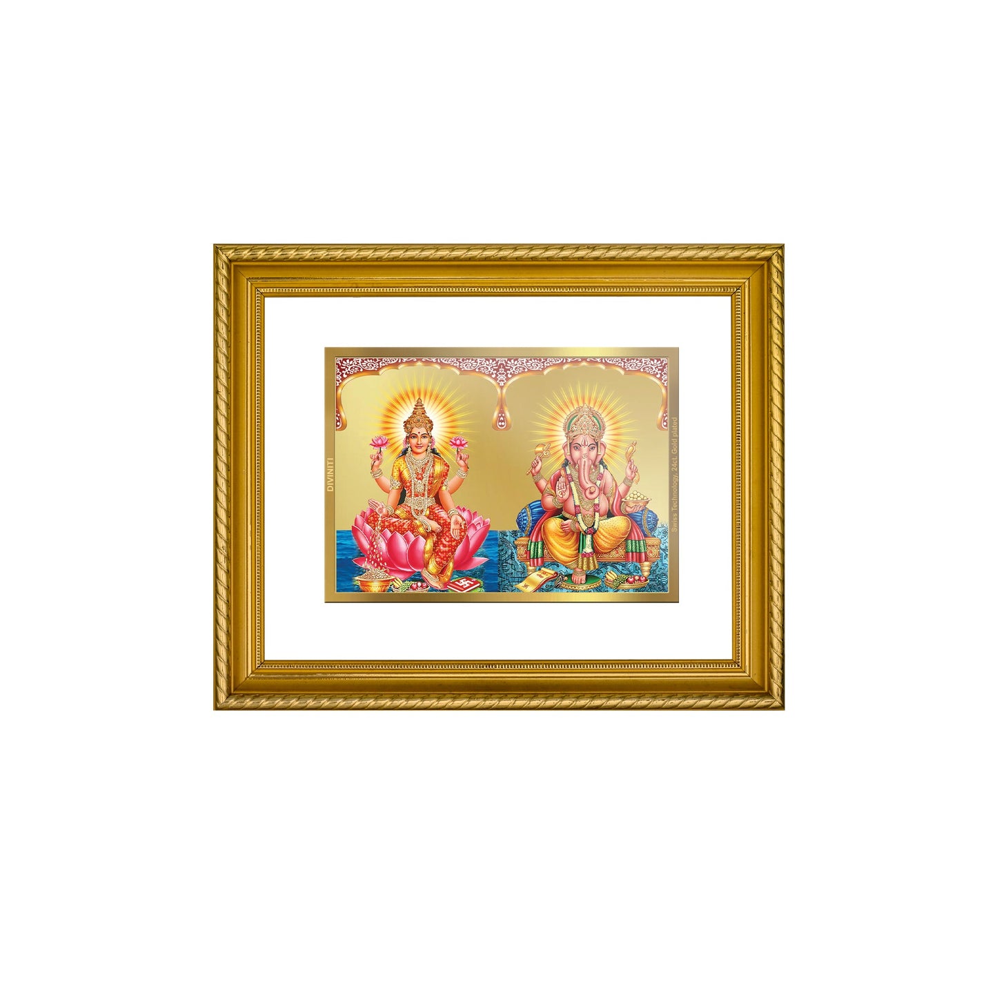 DIVINITI Lakshmi & Ganesha Gold Plated Wall Photo Frame, Table Decor| DG Frame 056 Size 2.5 and 24K Gold Plated Foil (28 CM X 23 CM)