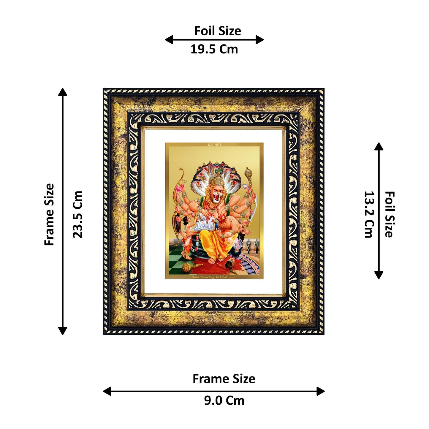 DIVINITI Narasimha Gold Plated Wall Photo Frame, Table Decor| DG Frame 113 Size 2 and 24K Gold Plated Foil (23.5 CM X 19.5 CM)