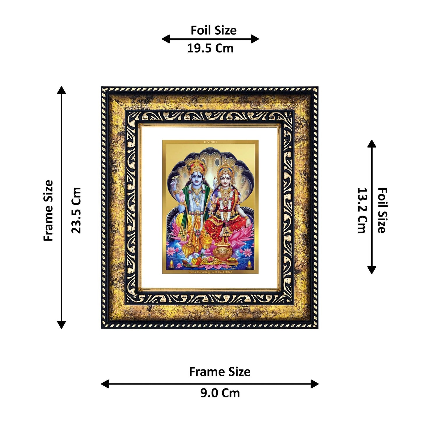 DIVINITI Vishnu Lakshmi Gold Plated Wall Photo Frame, Table Decor| DG Frame 113 Size 2 and 24K Gold Plated Foil (23.5 CM X 19.5 CM)