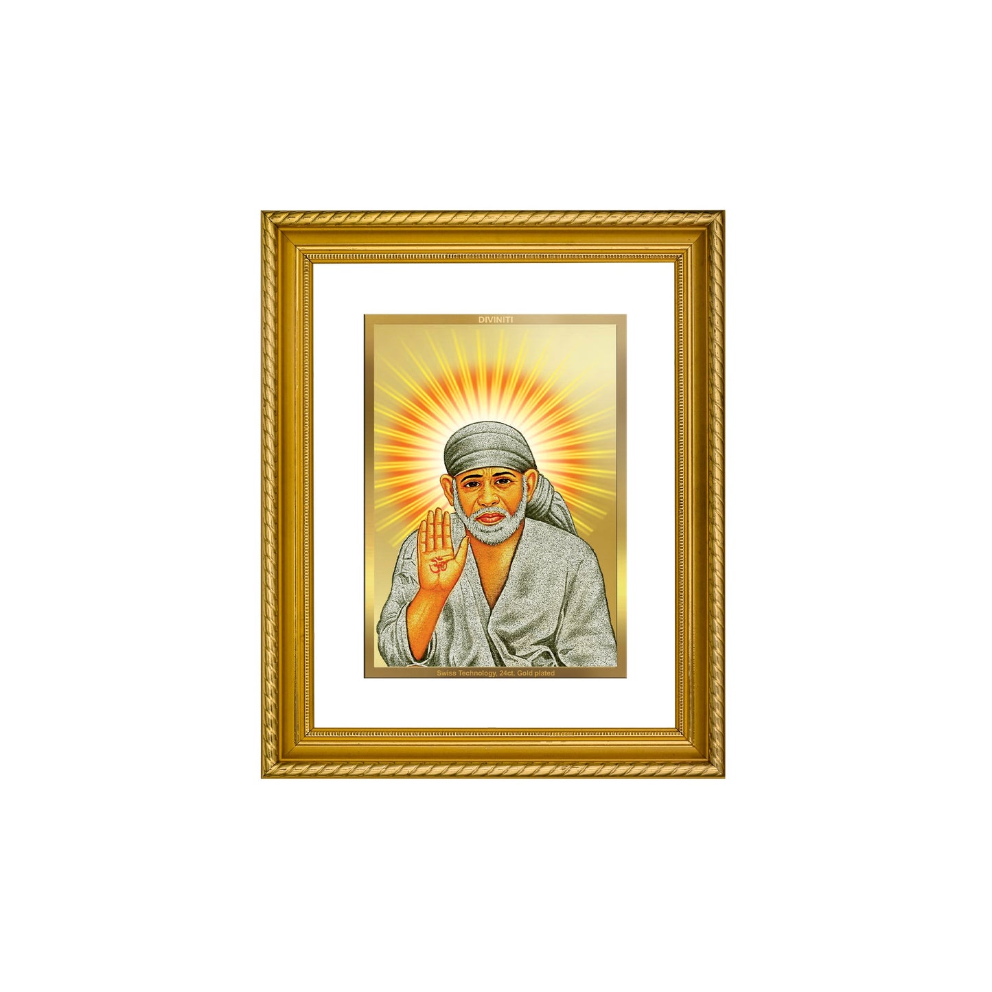 DIVINITI Shirdi Sai Baba Gold Plated Wall Photo Frame, Table Decor| DG Frame 056 Size 3 and 24K Gold Plated Foil (32.5 CM X 25.5 CM)