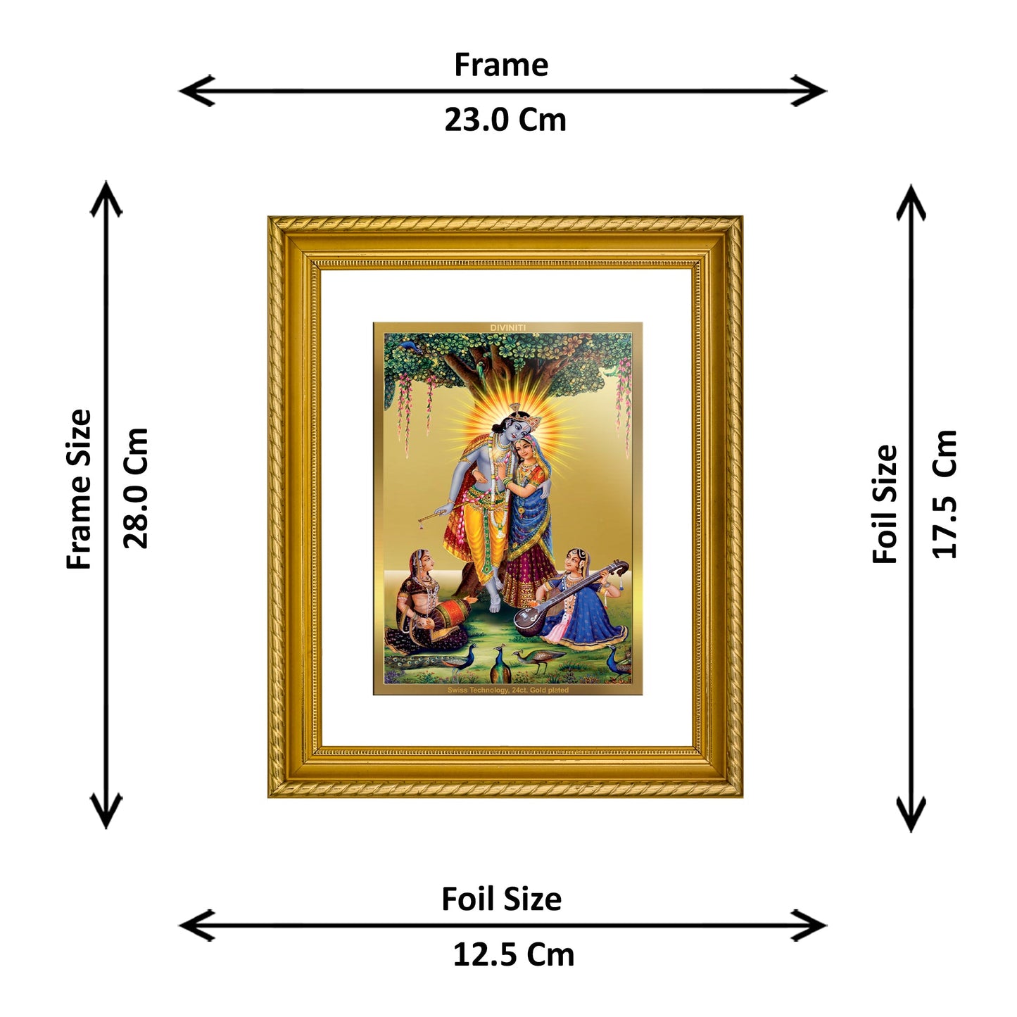 DIVINITI Radha Krishna Gold Plated Wall Photo Frame, Table Decor| DG Frame 056 Size 2.5 and 24K Gold Plated Foil (28 CM X 23 CM)