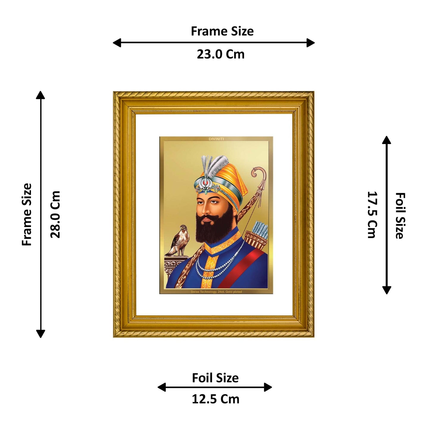 DIVINITI Guru Gobind Singh Gold Plated Wall Photo Frame, Table Decor| DG Frame 056 Size 3 and 24K Gold Plated Foil (32.5 CM X 25.5 CM)