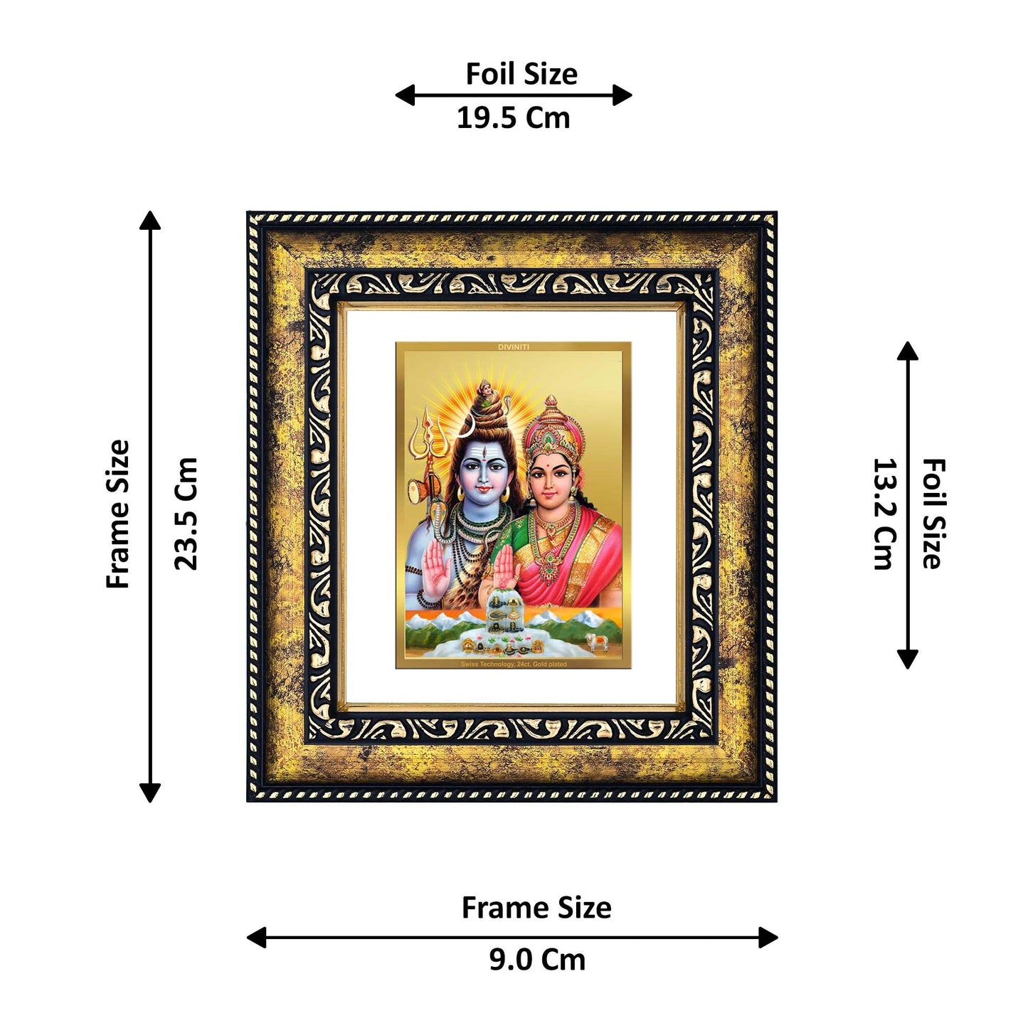 DIVINITI Shiva Parvati Gold Plated Wall Photo Frame, Table Decor| DG Frame 113 Size 2 and 24K Gold Plated Foil (23.5 CM X 19.5 CM)