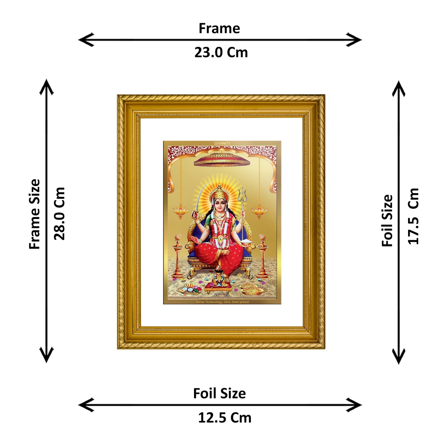 DIVINITI Santoshi Mata Gold Plated Wall Photo Frame, Table Decor| DG Frame 056 Size 2.5 and 24K Gold Plated Foil (28 CM X 23 CM)