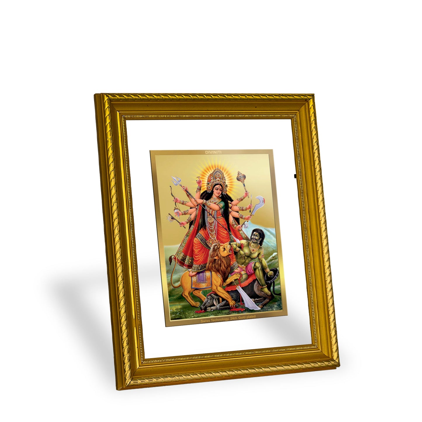 DIVINITI Goddess Durga Gold Plated Wall Photo Frame, Table Decor| DG Frame 056 Size 2.5 and 24K Gold Plated Foil (28 CM X 23 CM)