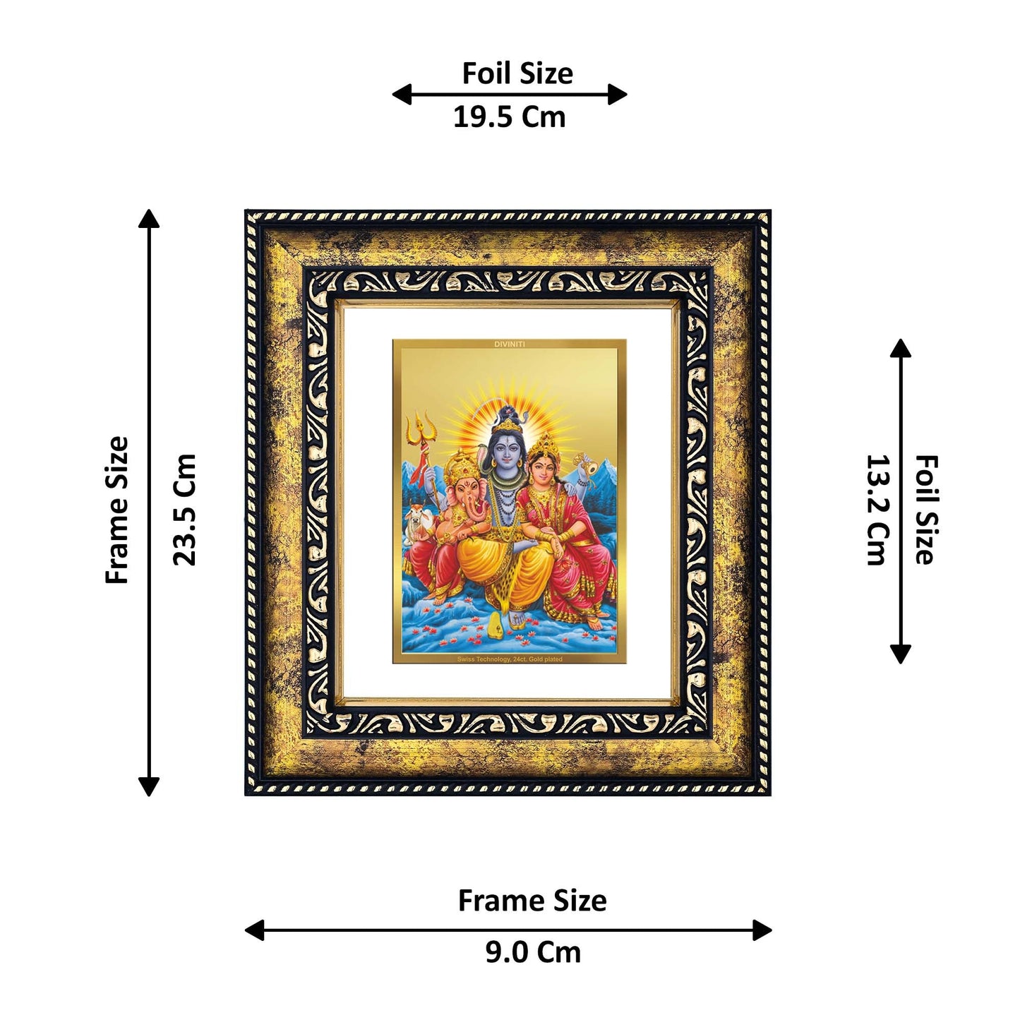 DIVINITI Shiva Parivar Gold Plated Wall Photo Frame, Table Decor| DG Frame 113 Size 2 and 24K Gold Plated Foil (23.5 CM X 19.5 CM)