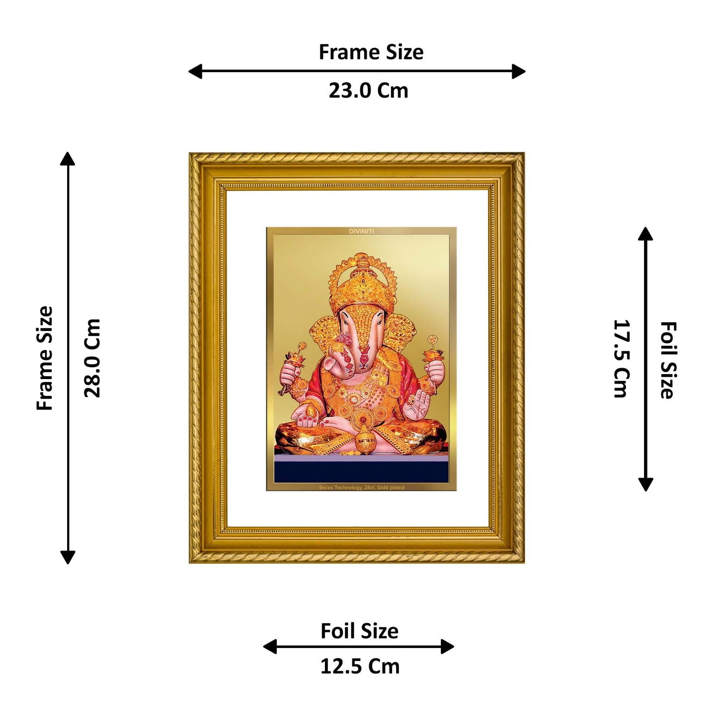 DIVINITI Dagadu Ganesha Gold Plated Wall Photo Frame, Table Decor| DG Frame 056 Size 2.5 and 24K Gold Plated Foil (28 CM X 23 CM)