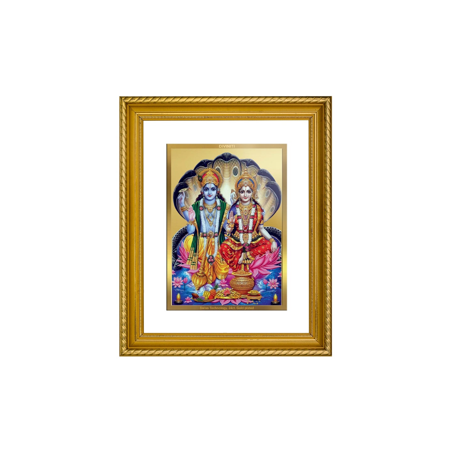 DIVINITI Vishnu Lakshmi Gold Plated Wall Photo Frame, Table Decor| DG Frame 056 Size 2.5 and 24K Gold Plated Foil (28 CM X 23 CM)