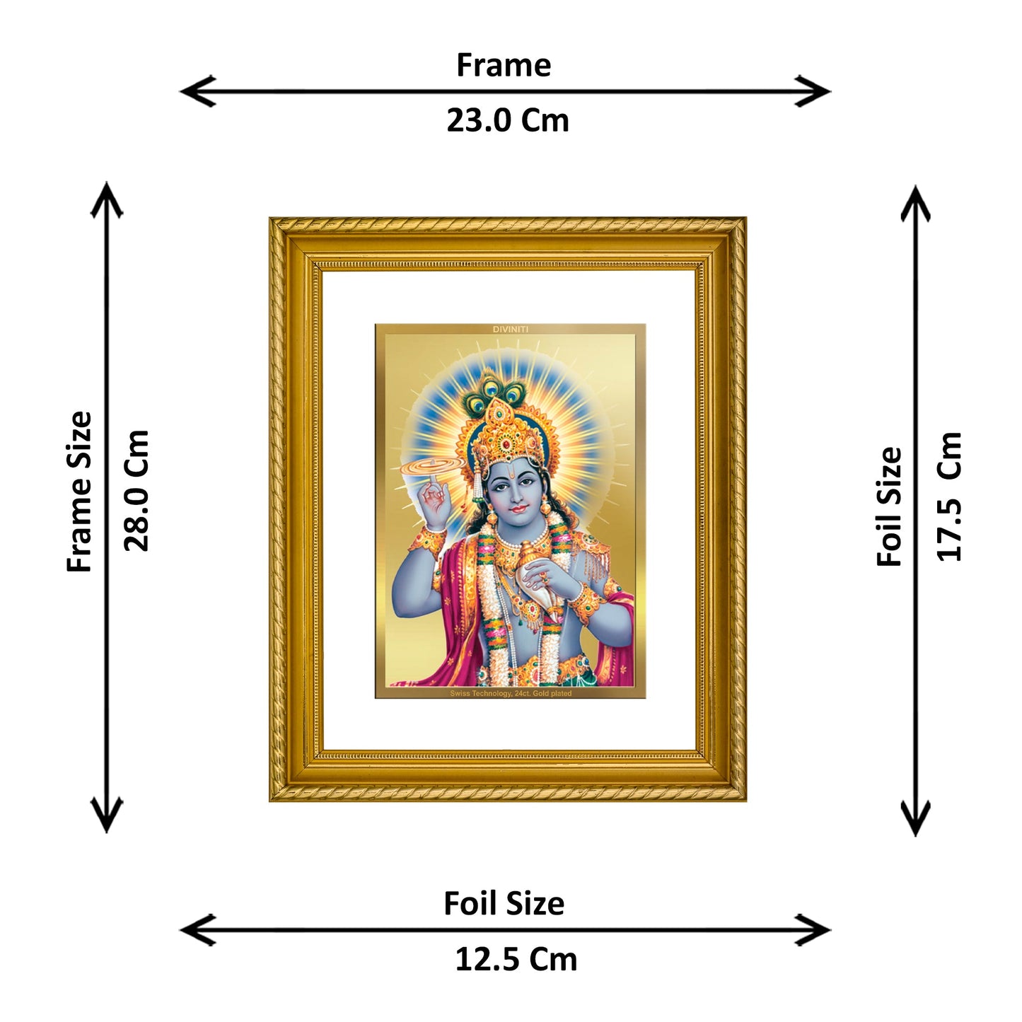 DIVINITI Vishnu Gold Plated Wall Photo Frame, Table Decor| DG Frame 056 Size 2.5 and 24K Gold Plated Foil (28 CM X 23 CM)