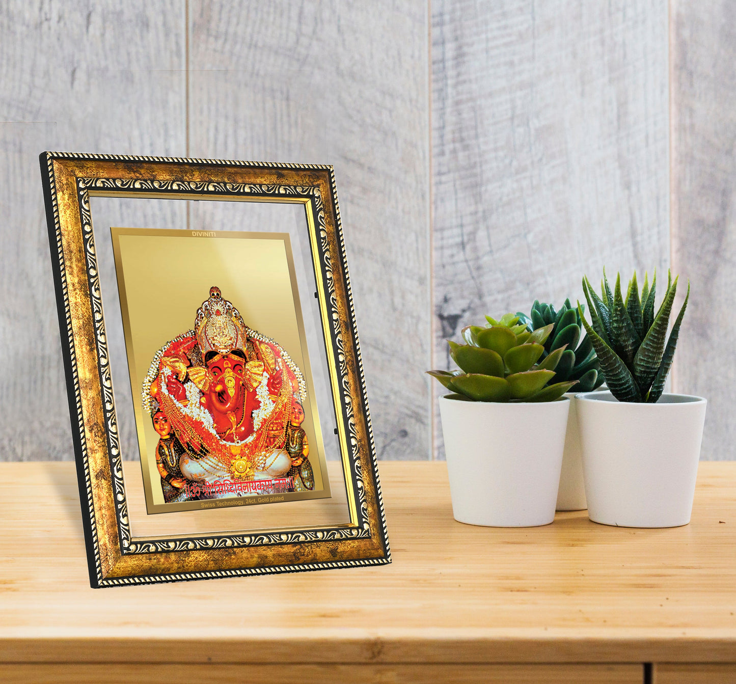 DIVINITI Siddhivinayak Gold Plated Wall Photo Frame, Table Decor| DG Frame 113 Size 3 and 24K Gold Plated Foil (33.3 CM X 26 CM)