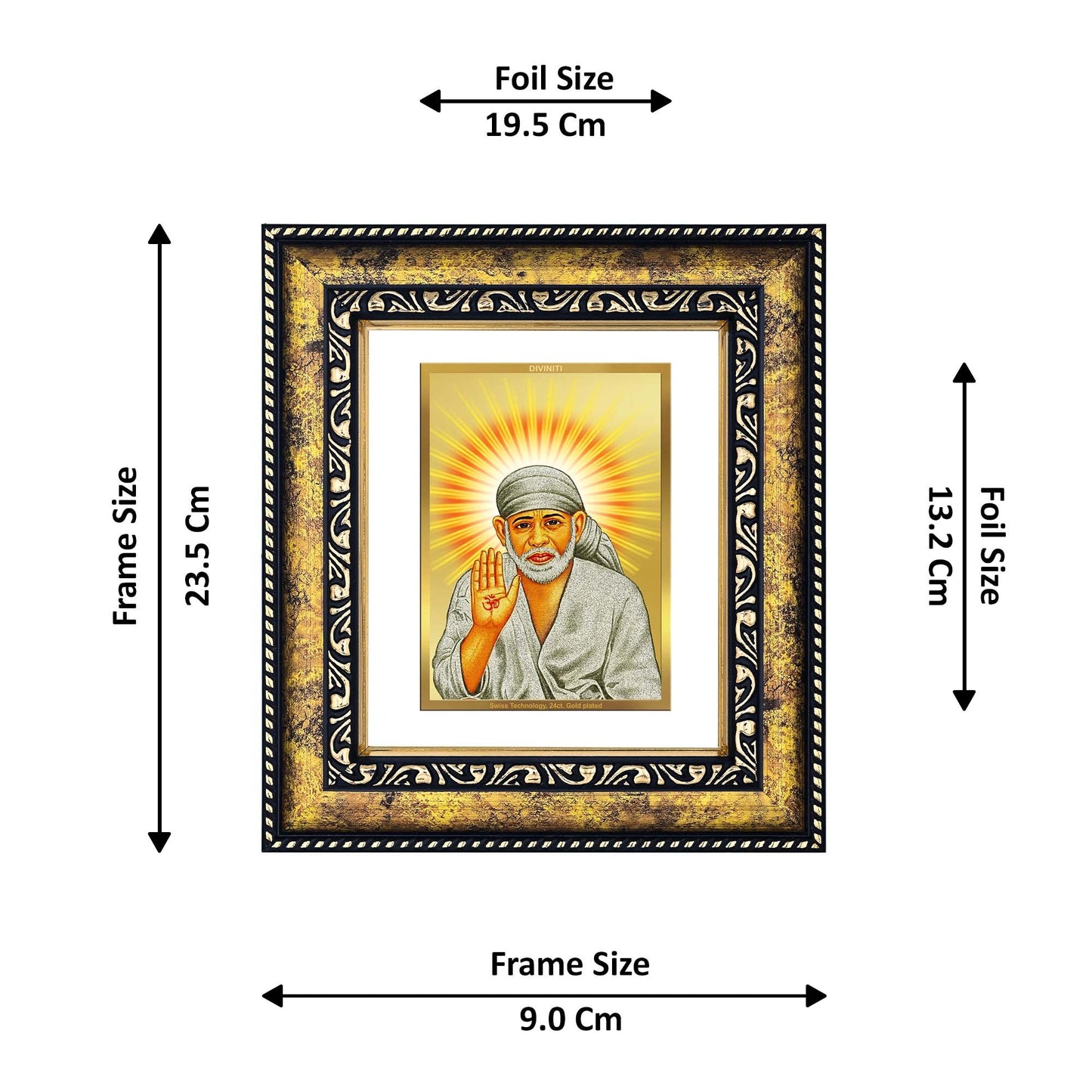 DIVINITI Shirdi Sai Baba Gold Plated Wall Photo Frame, Table Decor| DG Frame 113 Size 2 and 24K Gold Plated Foil (23.5 CM X 19.5 CM)