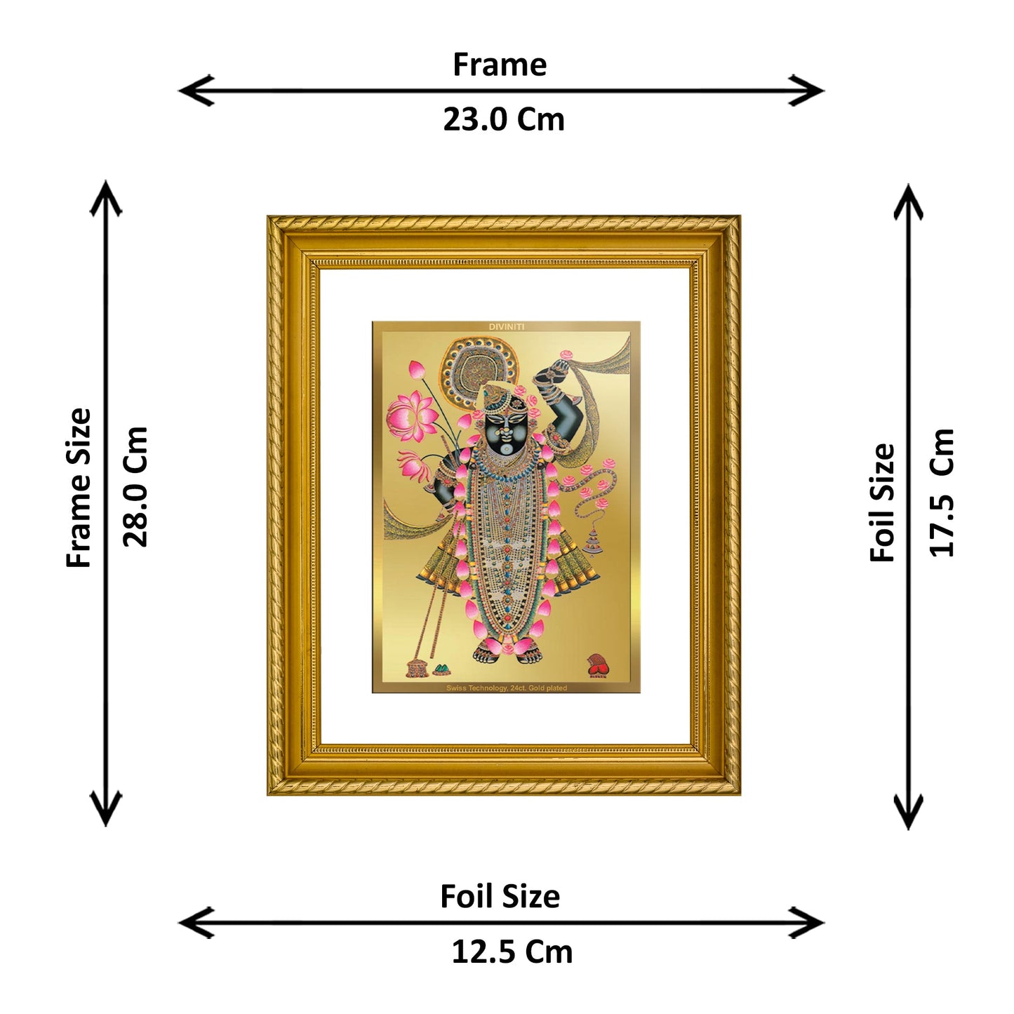 DIVINITI Shrinathji Gold Plated Wall Photo Frame, Table Decor| DG Frame 056 Size 2.5 and 24K Gold Plated Foil (28 CM X 23 CM)