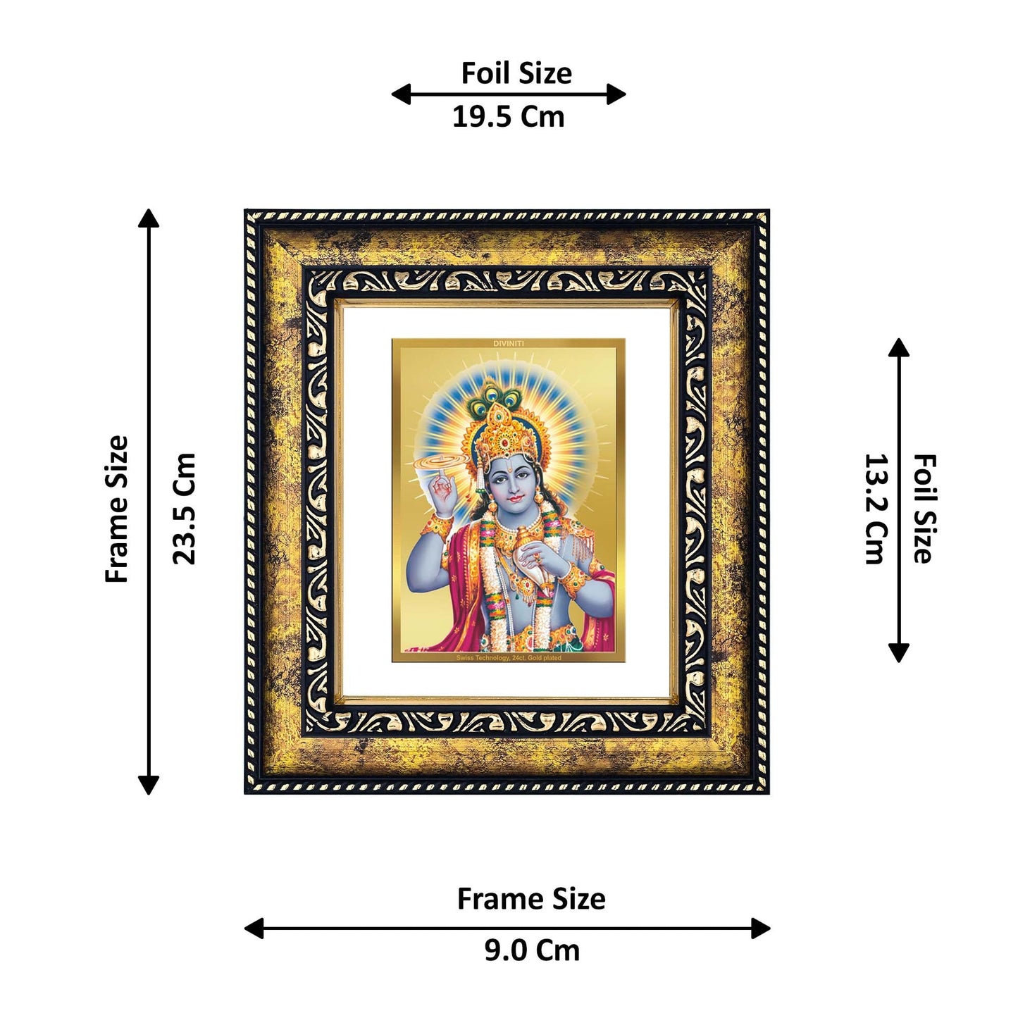 DIVINITI Vishnu Gold Plated Wall Photo Frame, Table Decor| DG Frame 113 Size 2 and 24K Gold Plated Foil (23.5 CM X 19.5 CM)