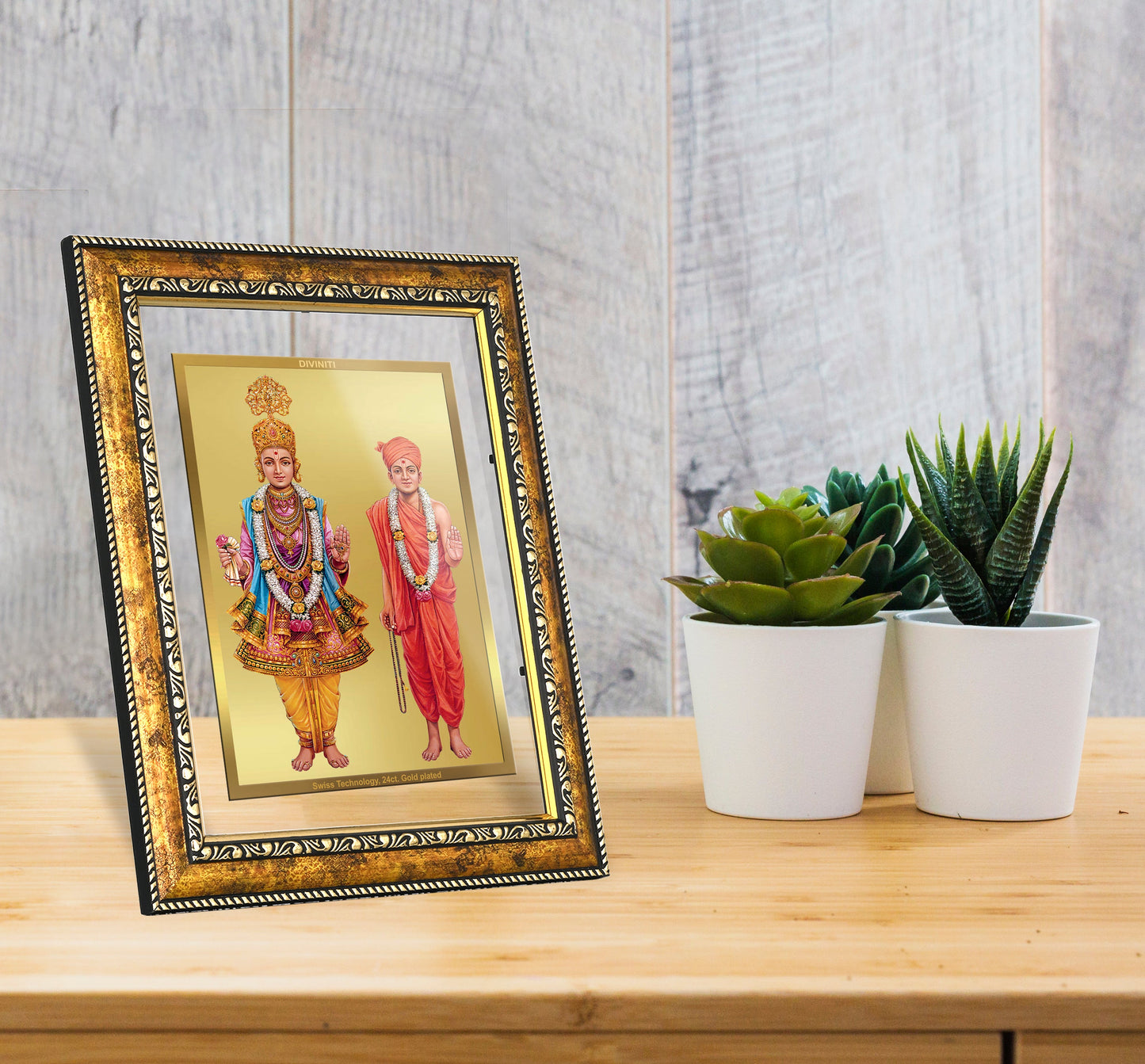 DIVINITI Swaminarayan Gold Plated Wall Photo Frame, Table Decor| DG Frame 113 Size 3 and 24K Gold Plated Foil (33.3 CM X 26 CM)