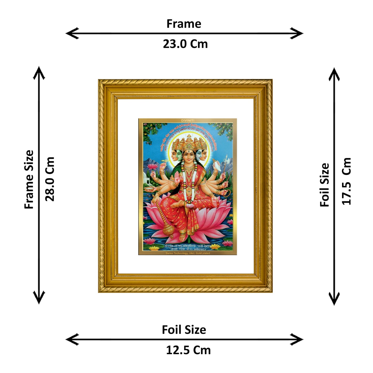 DIVINITI Goddess Gayatri Gold Plated Wall Photo Frame, Table Decor| DG Frame 056 Size 2.5 and 24K Gold Plated Foil (28 CM X 23 CM)