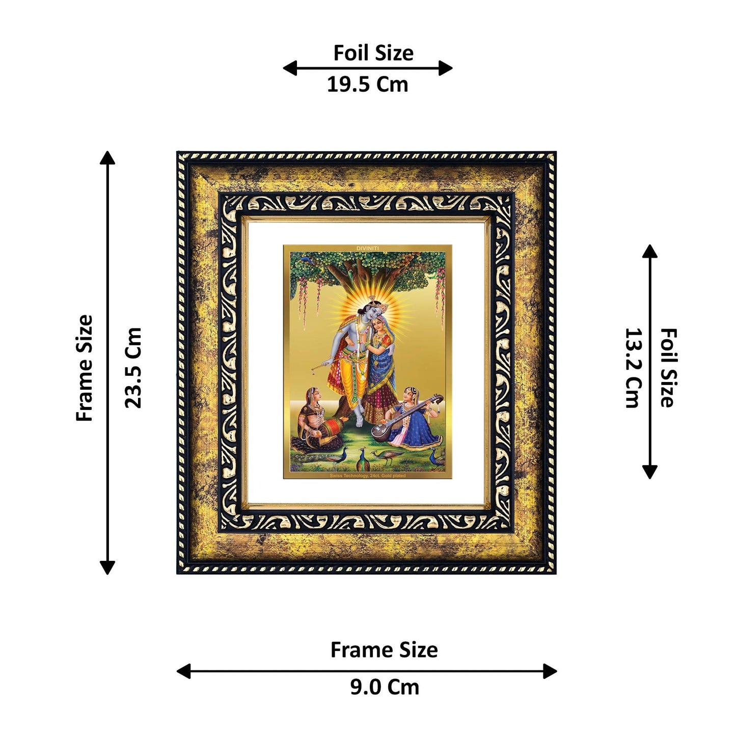 DIVINITI Radha Krishna Gold Plated Wall Photo Frame, Table Decor| DG Frame 113 Size 2 and 24K Gold Plated Foil (23.5 CM X 19.5 CM)