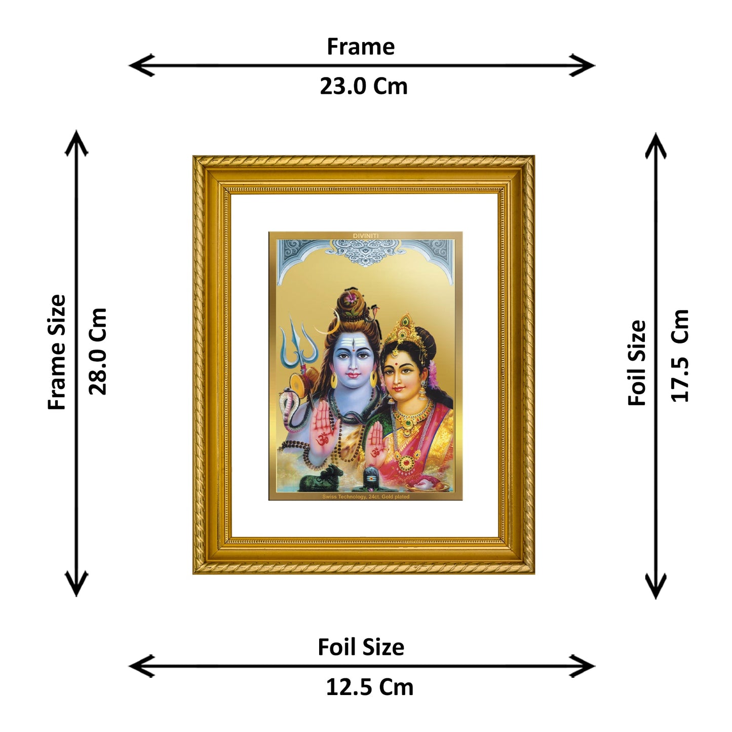 DIVINITI Shiva Parvati Gold Plated Wall Photo Frame, Table Decor| DG Frame 056 Size 2.5 and 24K Gold Plated Foil (28 CM X 23 CM)