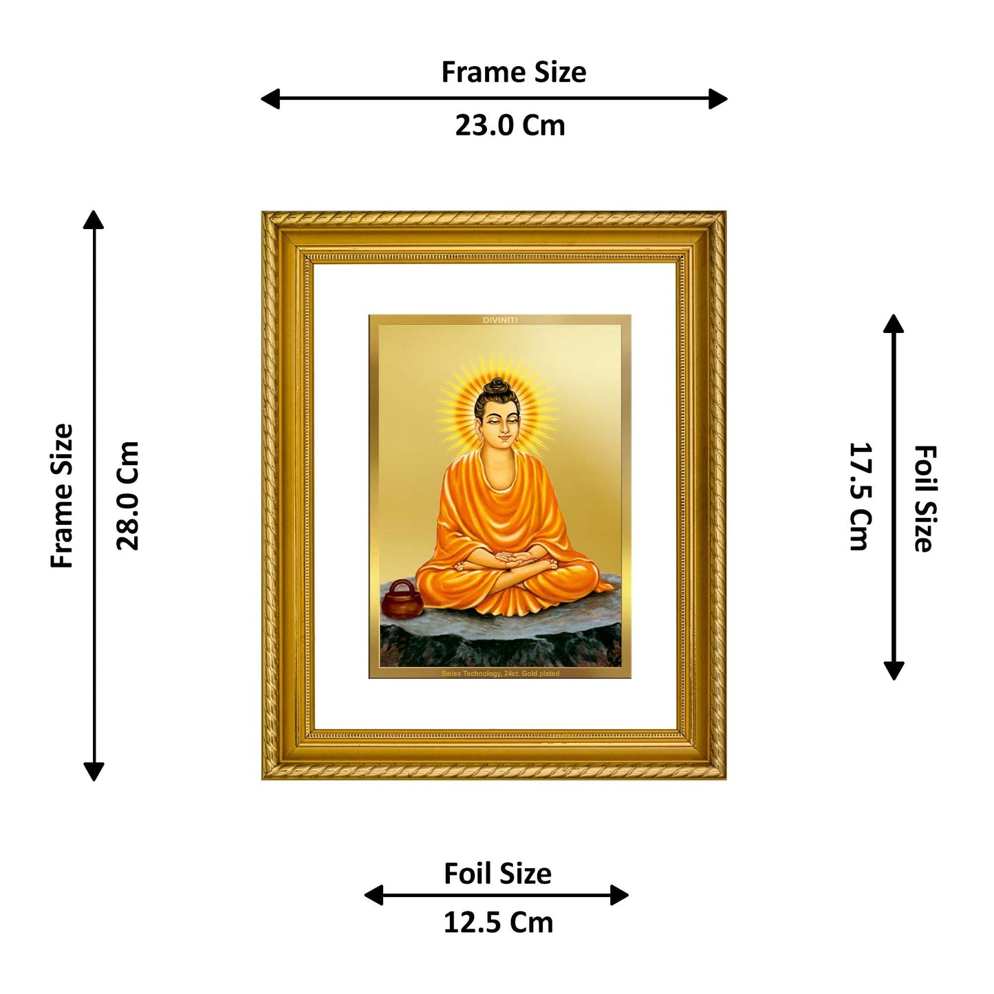 DIVINITI Buddha Gold Plated Wall Photo Frame, Table Decor| DG Frame 056 Size 3 and 24K Gold Plated Foil (32.5 CM X 25.5 CM)