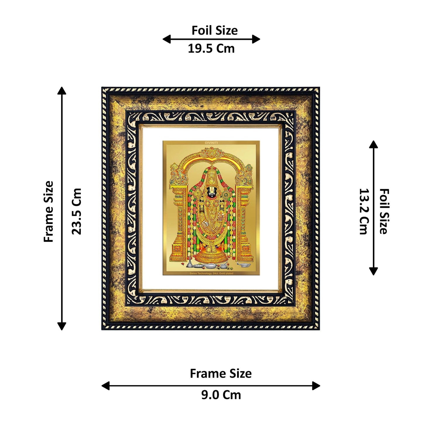 DIVINITI Tirupati Balaji Gold Plated Wall Photo Frame, Table Decor| DG Frame 113 Size 2 and 24K Gold Plated Foil (23.5 CM X 19.5 CM)