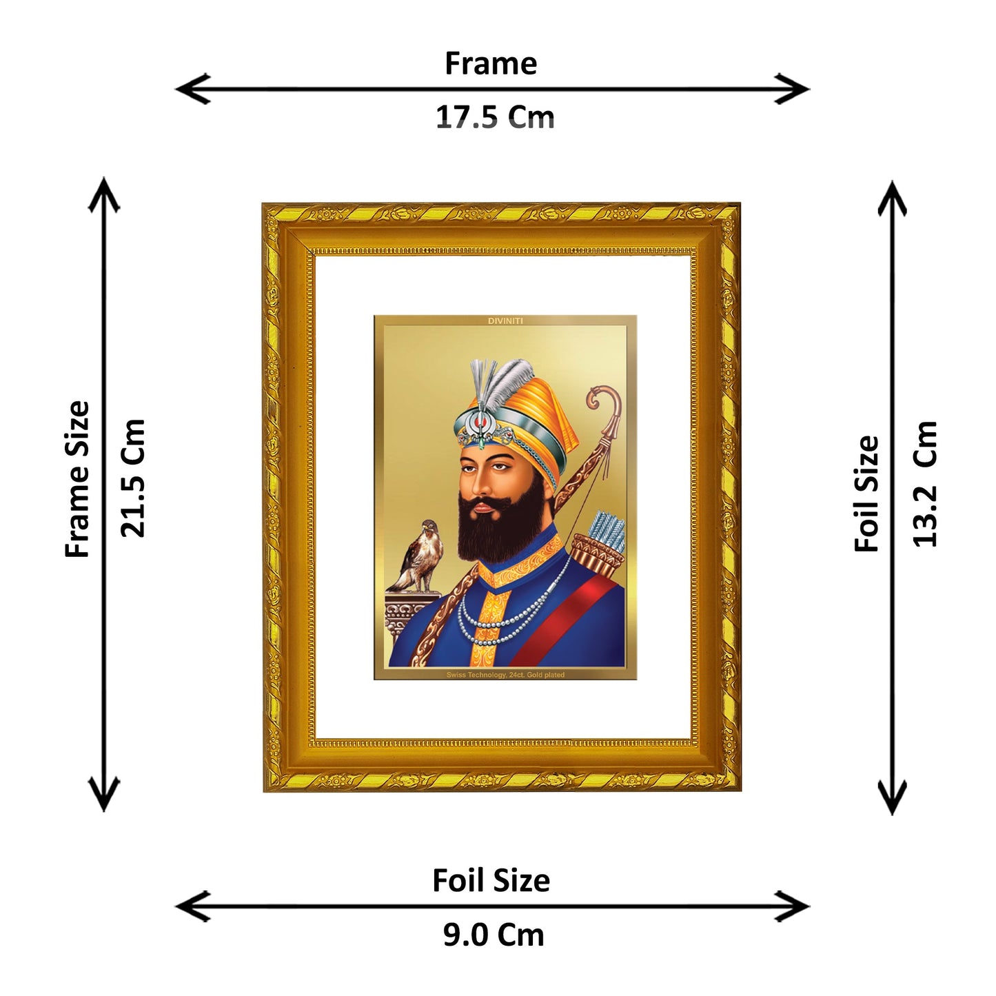 DIVINITI Guru Gobind Singh Gold Plated Wall Photo Frame, Table Décor| DG Frame 103 Size 2 and 24K Gold Plated Foil| Religious Photo Frame Idol, Gifts Items (21.5 X 17.5 CM)