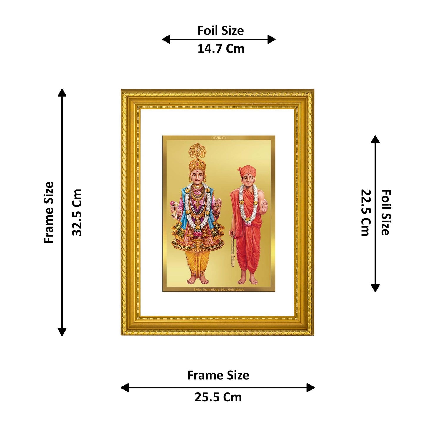 DIVINITI Swaminarayan Gold Plated Wall Photo Frame, Table Decor| DG Frame 113 Size 2 and 24K Gold Plated Foil (23.5 CM X 19.5 CM)