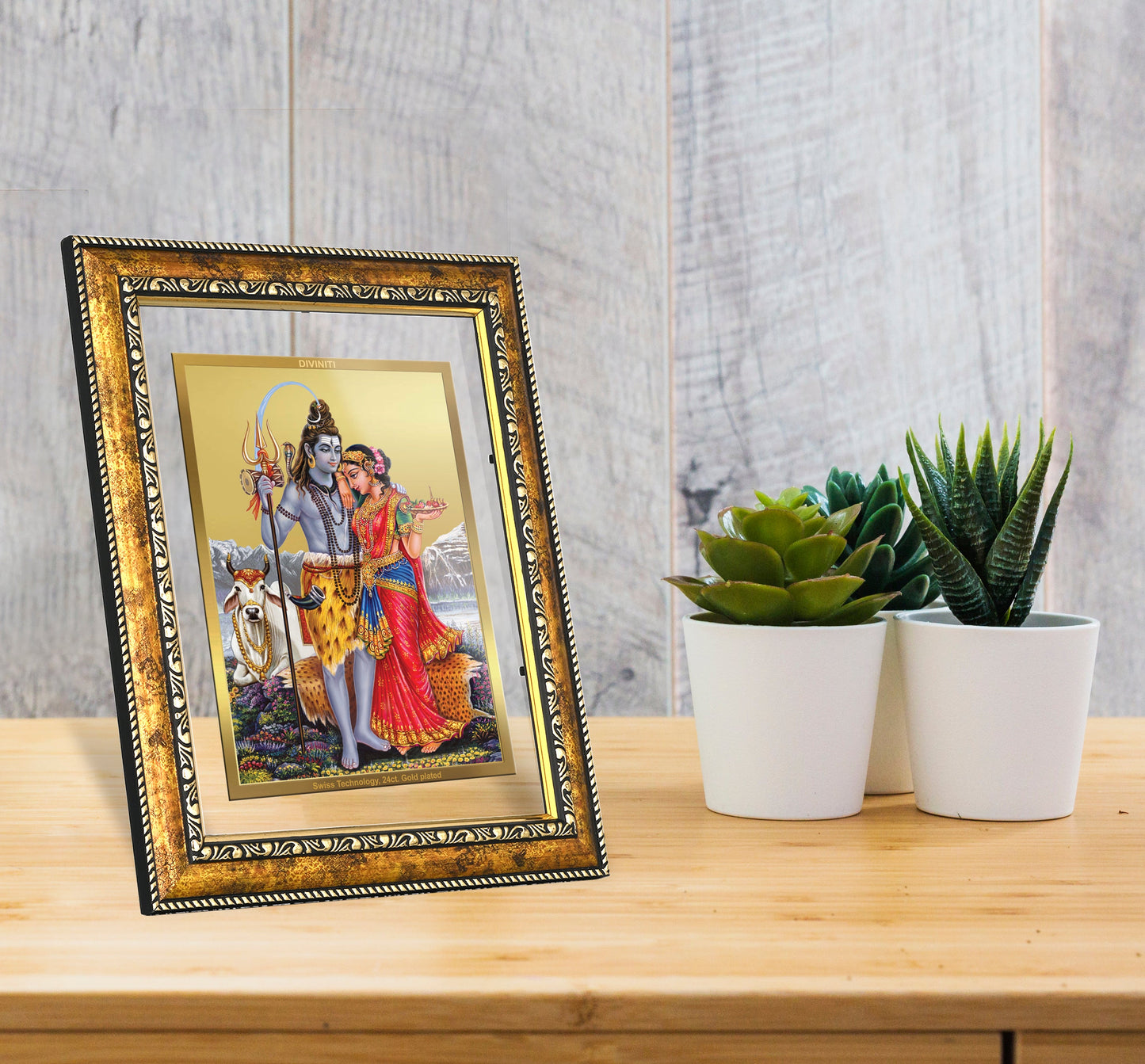 DIVINITI Shiva with Parvati Gold Plated Wall Photo Frame, Table Decor| DG Frame 113 Size 3 and 24K Gold Plated Foil (33.3 CM X 26 CM)