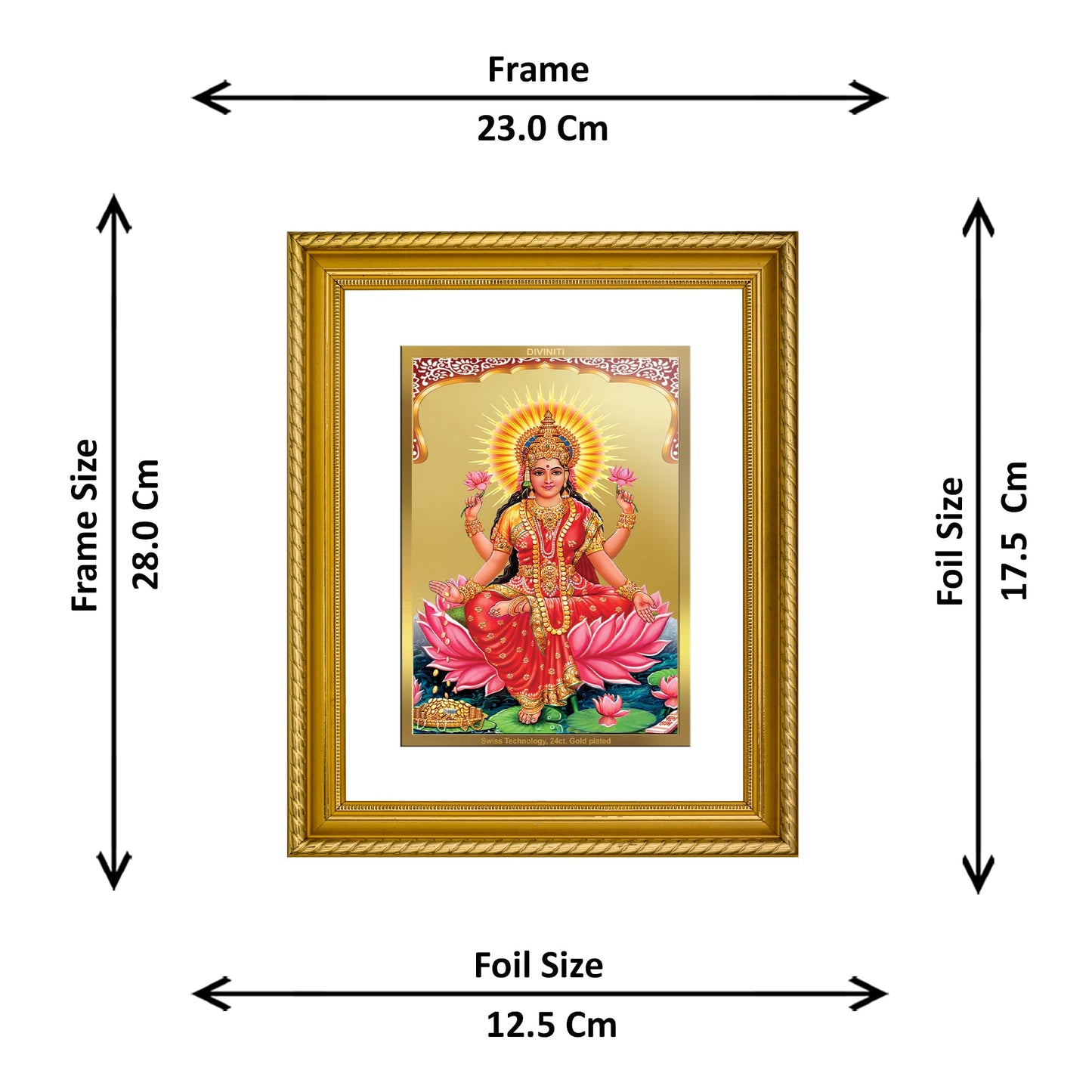 DIVINITI Lakshmi Ji Gold Plated Wall Photo Frame, Table Decor| DG Frame 056 Size 2.5 and 24K Gold Plated Foil (28 CM X 23 CM)