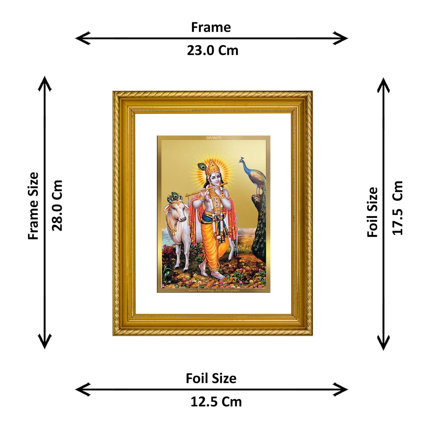 DIVINITI Lord Krishna Gold Plated Wall Photo Frame, Table Decor| DG Frame 056 Size 2.5 and 24K Gold Plated Foil (28 CM X 23 CM)