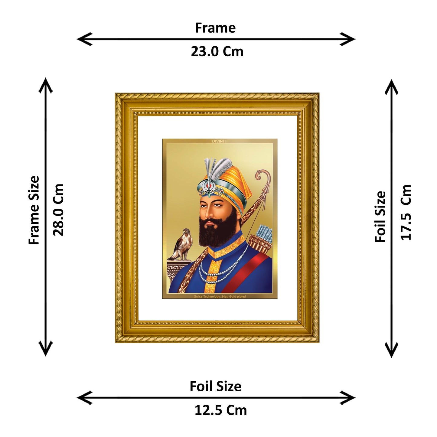 DIVINITI Guru Gobind Singh Gold Plated Wall Photo Frame, Table Decor| DG Frame 056 Size 2.5 and 24K Gold Plated Foi (28 CM X 23 CM)