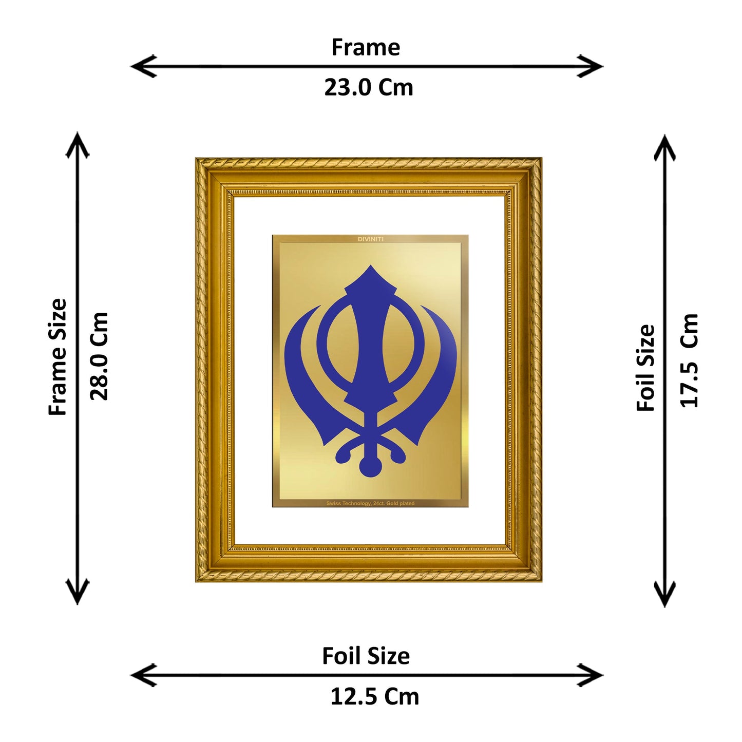 DIVINITI Khanda Sahib Gold Plated Wall Photo Frame, Table Decor| DG Frame 056 Size 2.5 and 24K Gold Plated Foil| Religious Photo Frame, Gifts Items (28 CM X 23 CM)