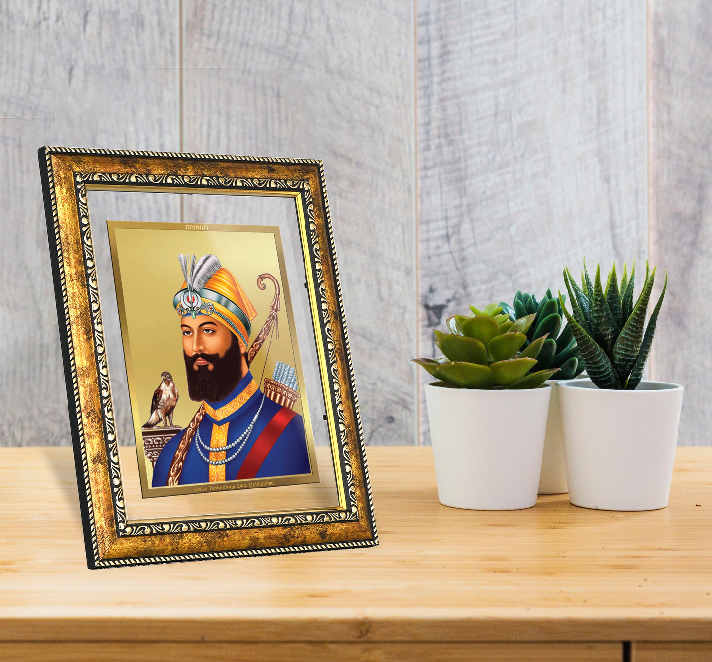 DIVINITI Guru Gobind Singh Gold Plated Wall Photo Frame, Table Decor| DG Frame 113 Size 3 and 24K Gold Plated Foil (33.3 CM X 26 CM)