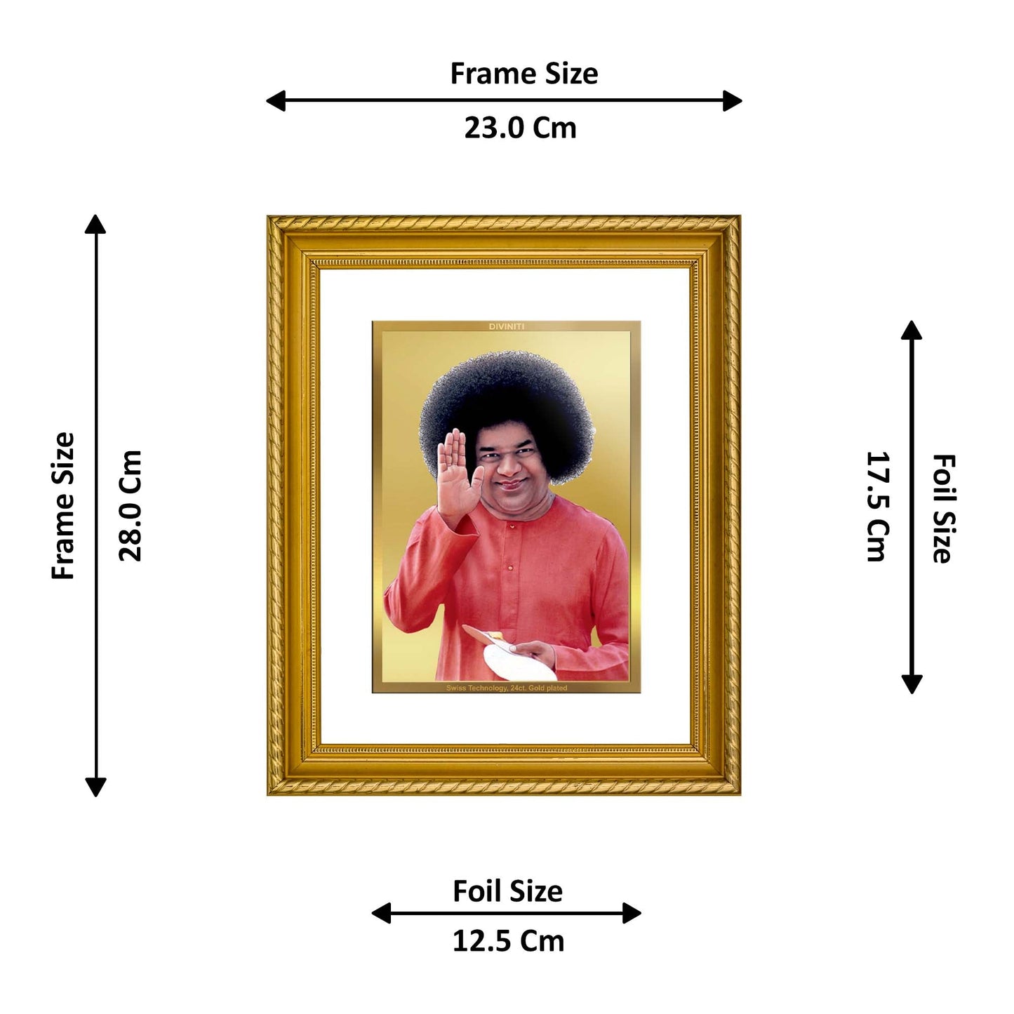 DIVINITI Satya Sai Gold Plated Wall Photo Frame, Table Decor| DG Frame 056 Size 3 and 24K Gold Plated Foil (28 CM X 23 CM)