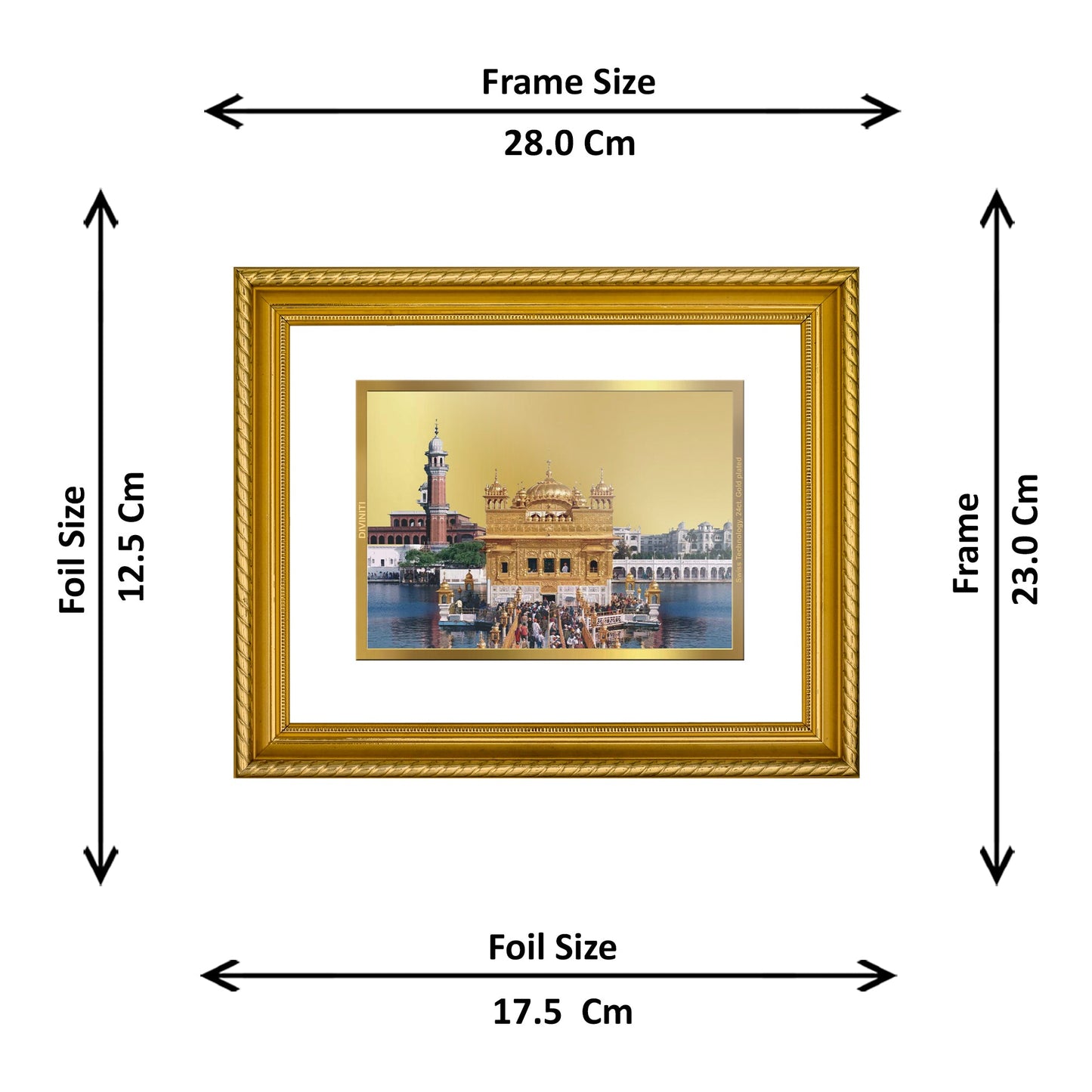 DIVINITI Golden Temple Gold Plated Wall Photo Frame, Table Decor| DG Frame 056 Size 2.5 and 24K Gold Plated Foil (28 CM X 23 CM)