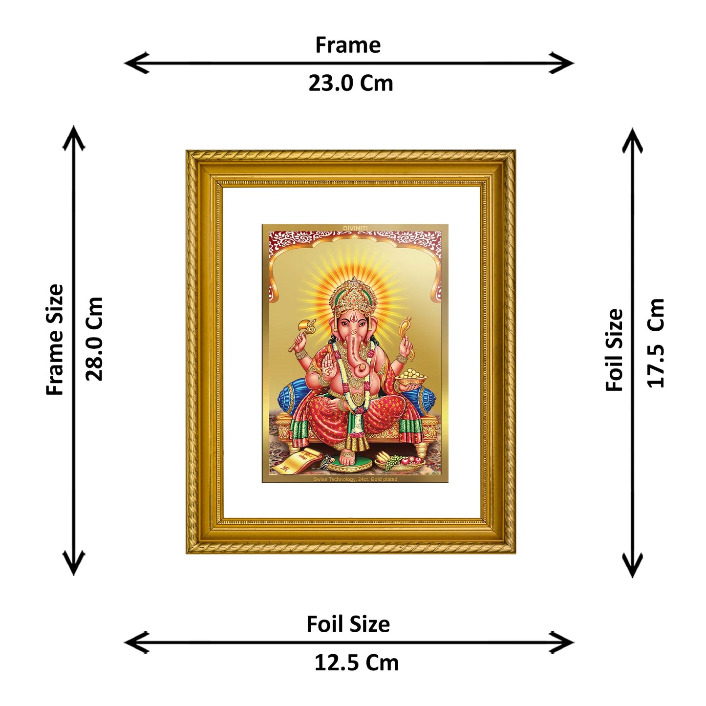 DIVINITI Ganesha Gold Plated Wall Photo Frame, Table Decor| DG Frame 056 Size 2.5 and 24K Gold Plated Foil (28 CM X 23 CM)