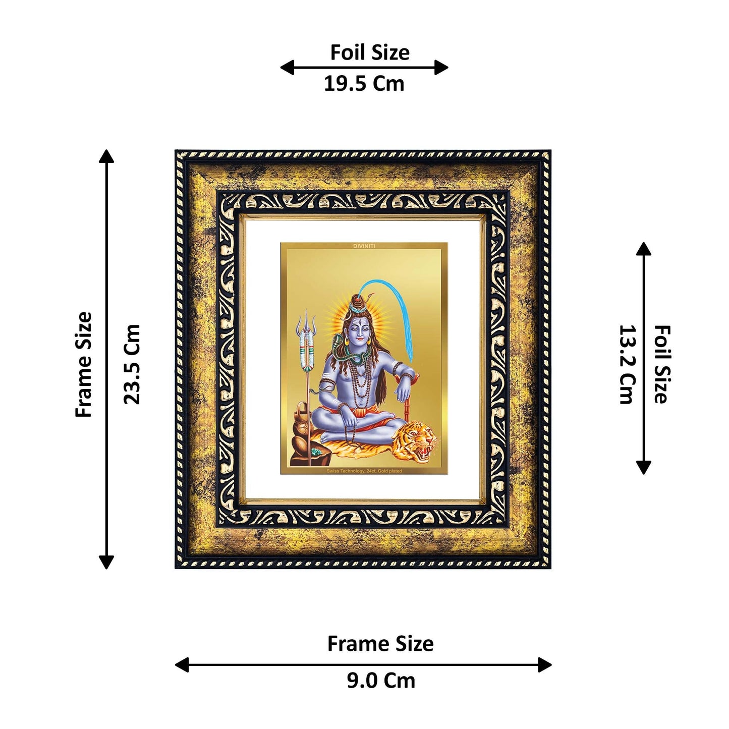 DIVINITI Shiva Gold Plated Wall Photo Frame, Table Decor| DG Frame 113 Size 2 and 24K Gold Plated Foil (23.5 CM X 19.5 CM)