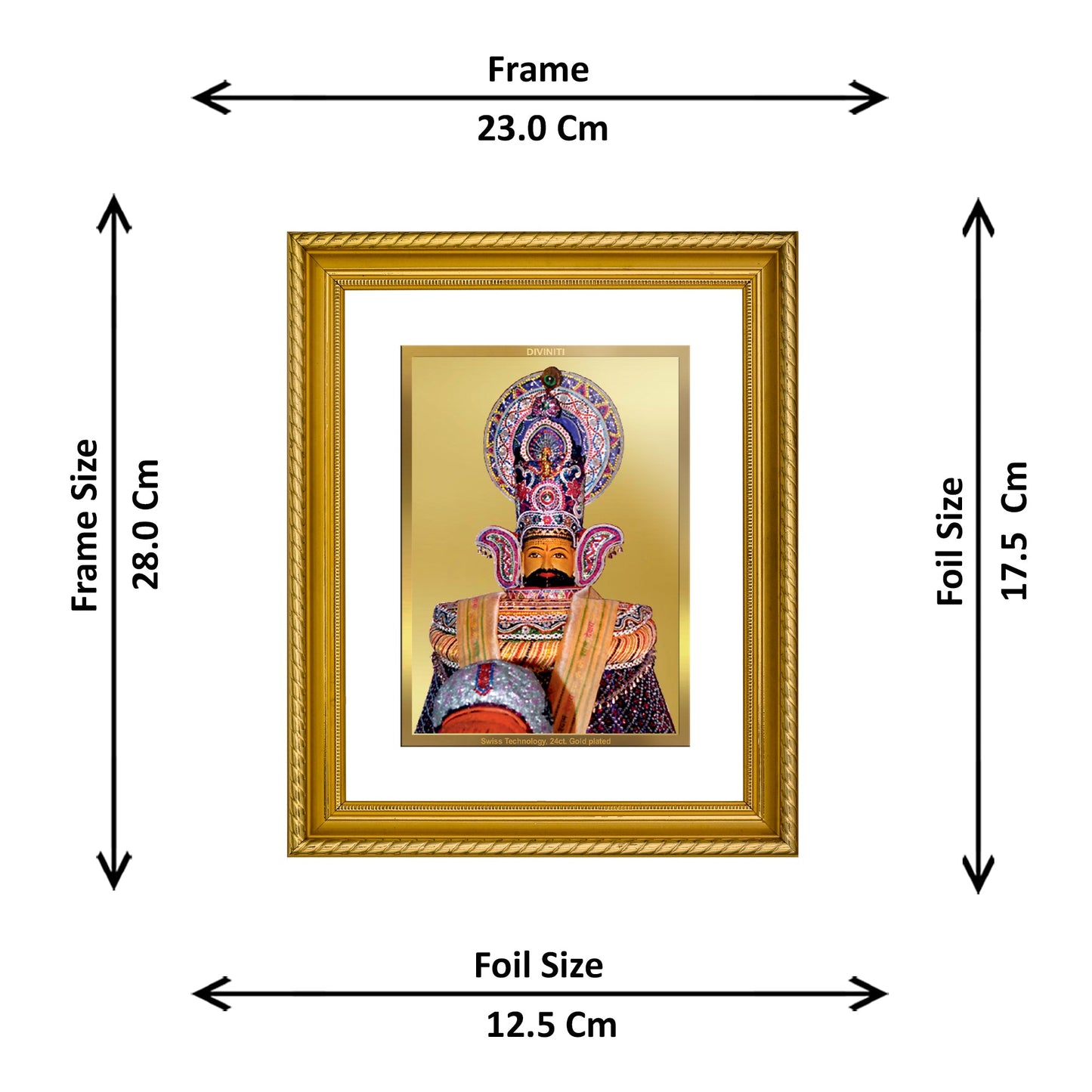 DIVINITI Khatu Shyam Gold Plated Wall Photo Frame, Table Decor| DG Frame 056 Size 2.5 and 24K Gold Plated Foil (28 CM X 23 CM)