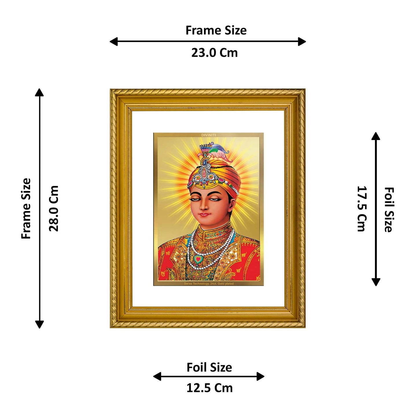 DIVINITI Guru Harkrishan Gold Plated Wall Photo Frame, Table Decor| DG Frame 056 Size 3 and 24K Gold Plated Foil (32.5 CM X 25.5 CM)