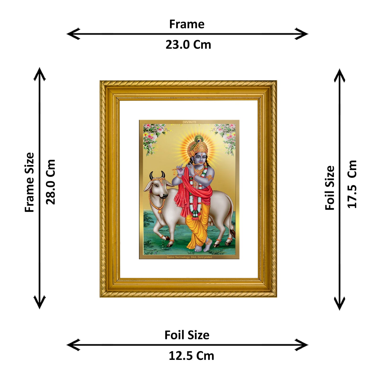 DIVINITI Krishna Gold Plated Wall Photo Frame, Table Decor| DG Frame 056 Size 2.5 and 24K Gold Plated Foil (28 CM X 23 CM)