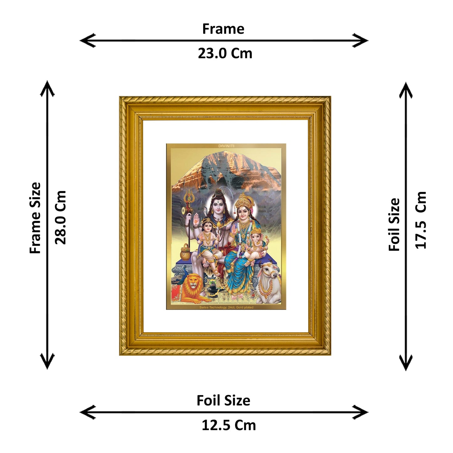 DIVINITI Shiv Parivar Gold Plated Wall Photo Frame, Table Decor| DG Frame 056 Size 2.5 and 24K Gold Plated Foil (28 CM X 23 CM)