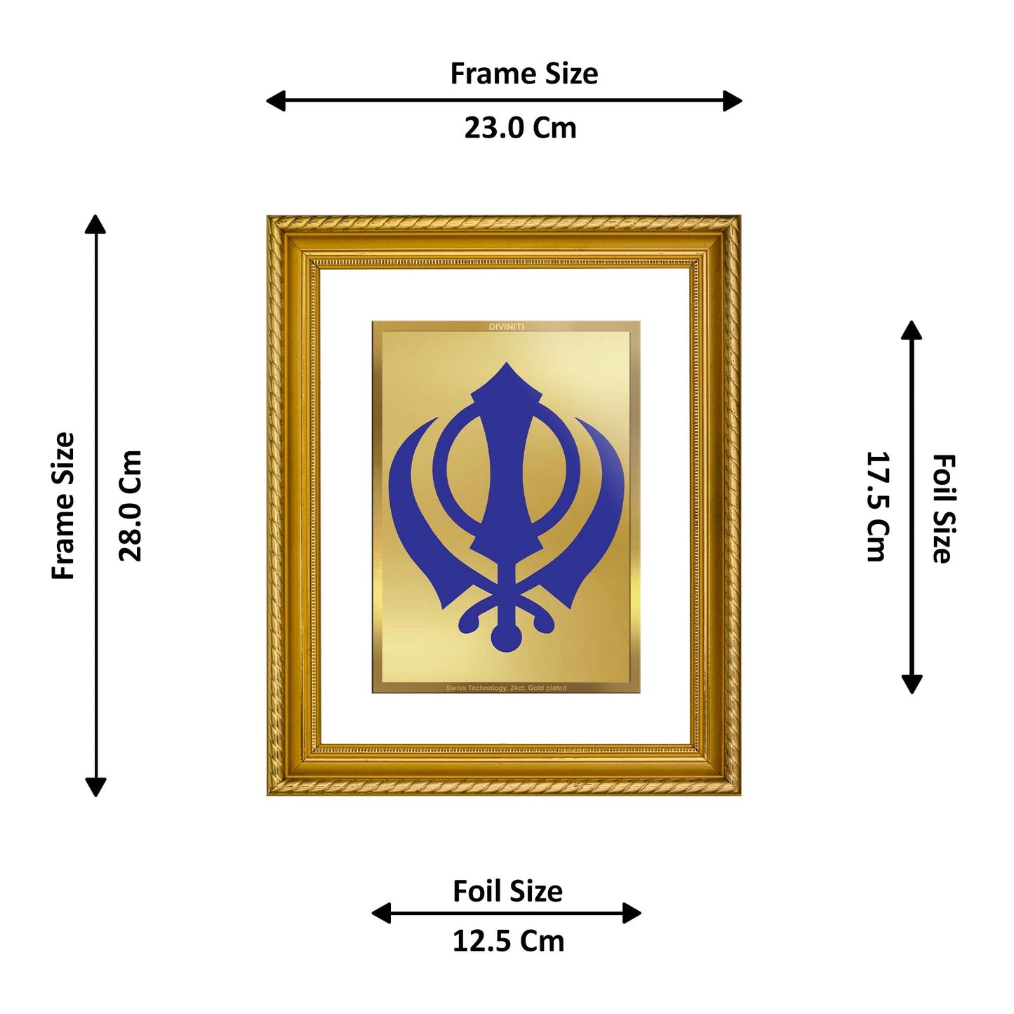 DIVINITI Khanda Sahib Gold Plated Wall Photo Frame, Table Decor| DG Frame 056 Size 3 and 24K Gold Plated Foil (32.5 CM X 25.5 CM)