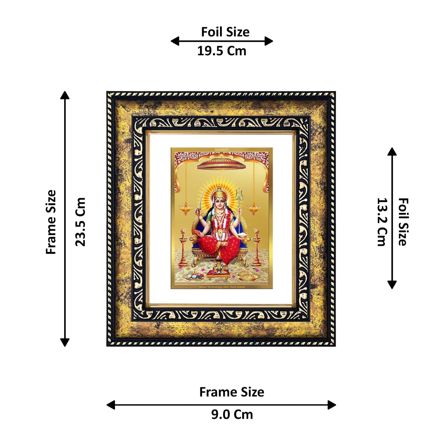 DIVINITI Santoshi Mata Gold Plated Wall Photo Frame, Table Decor| DG Frame 113 Size 2 and 24K Gold Plated Foil (23.5 CM X 19.5 CM)