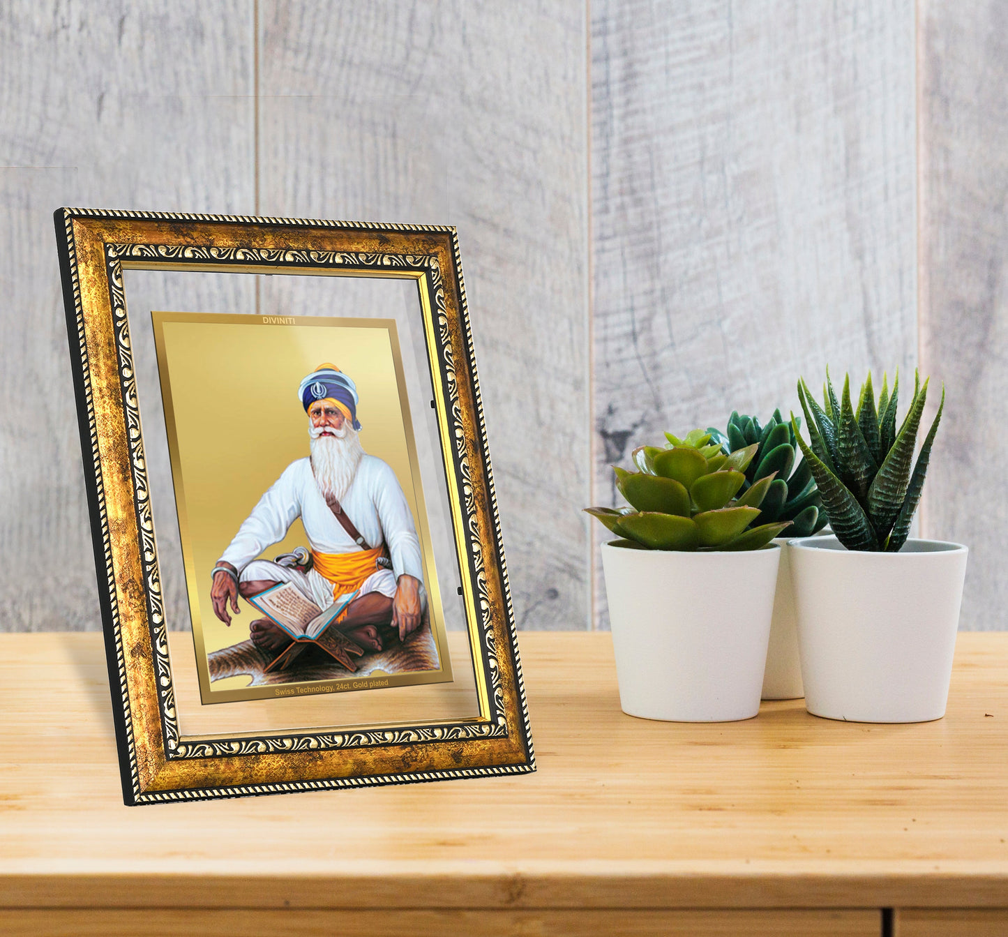 DIVINITI Baba Deep Singh Gold Plated Wall Photo Frame, Table Decor| DG Frame 113 Size 2.5 and 24K Gold Plated Foil (29 CM X 23.7 CM)