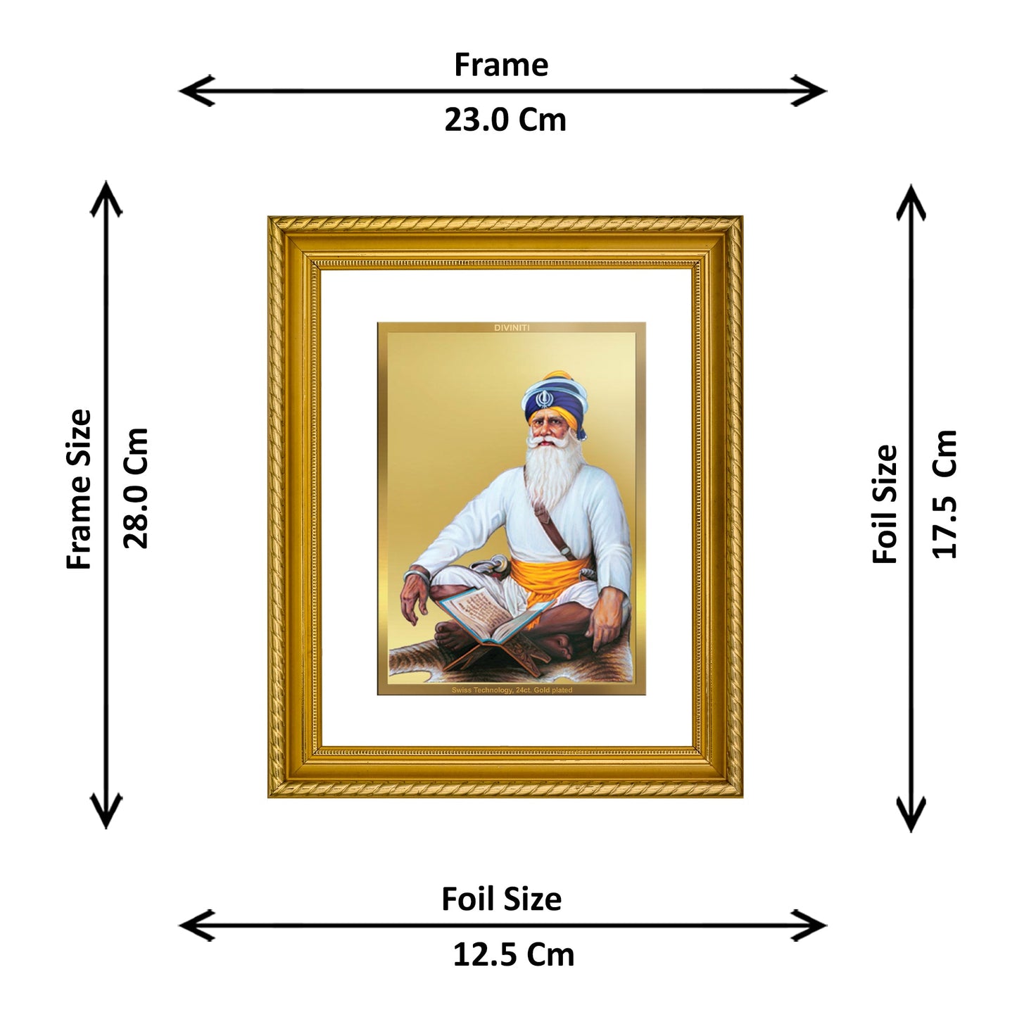 DIVINITI Baba Deep Singh Gold Plated Wall Photo Frame, Table Decor| DG Frame 056 Size 2.5 and 24K Gold Plated Foil (28 CM X 23 CM)